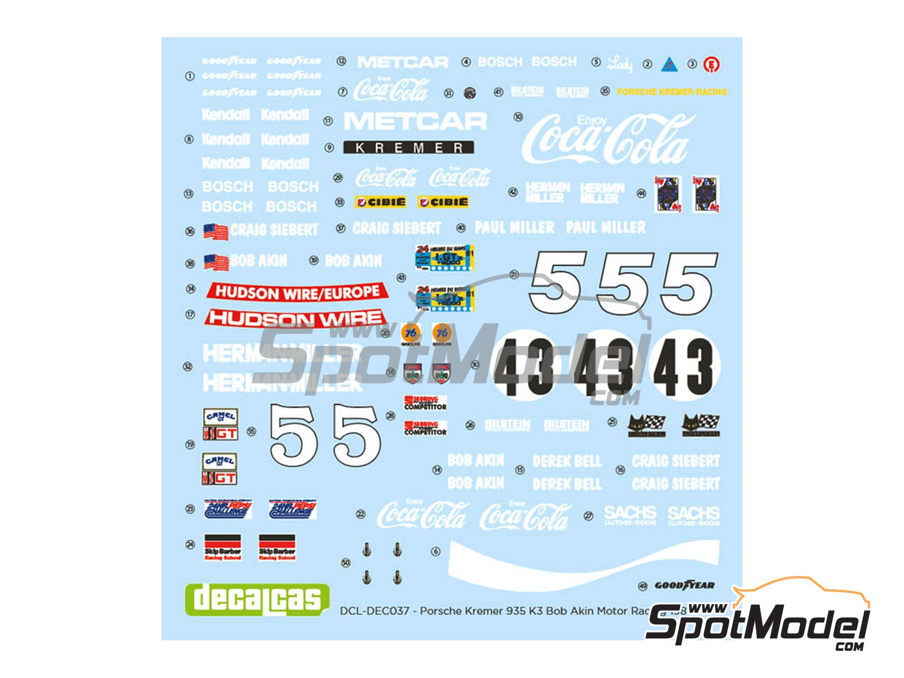 Image 14: Porsche Kremer 935 K3 Equipo Bob Akin Motor Racing patrocinado por Coca Cola - 12 Horas de Sebring, 24 Horas de Daytona, 24 Horas de Le Mans, IMSA 1981 | Decoración en escala 1/24 fabricado por Decalcas (ref. DCL-DEC037)