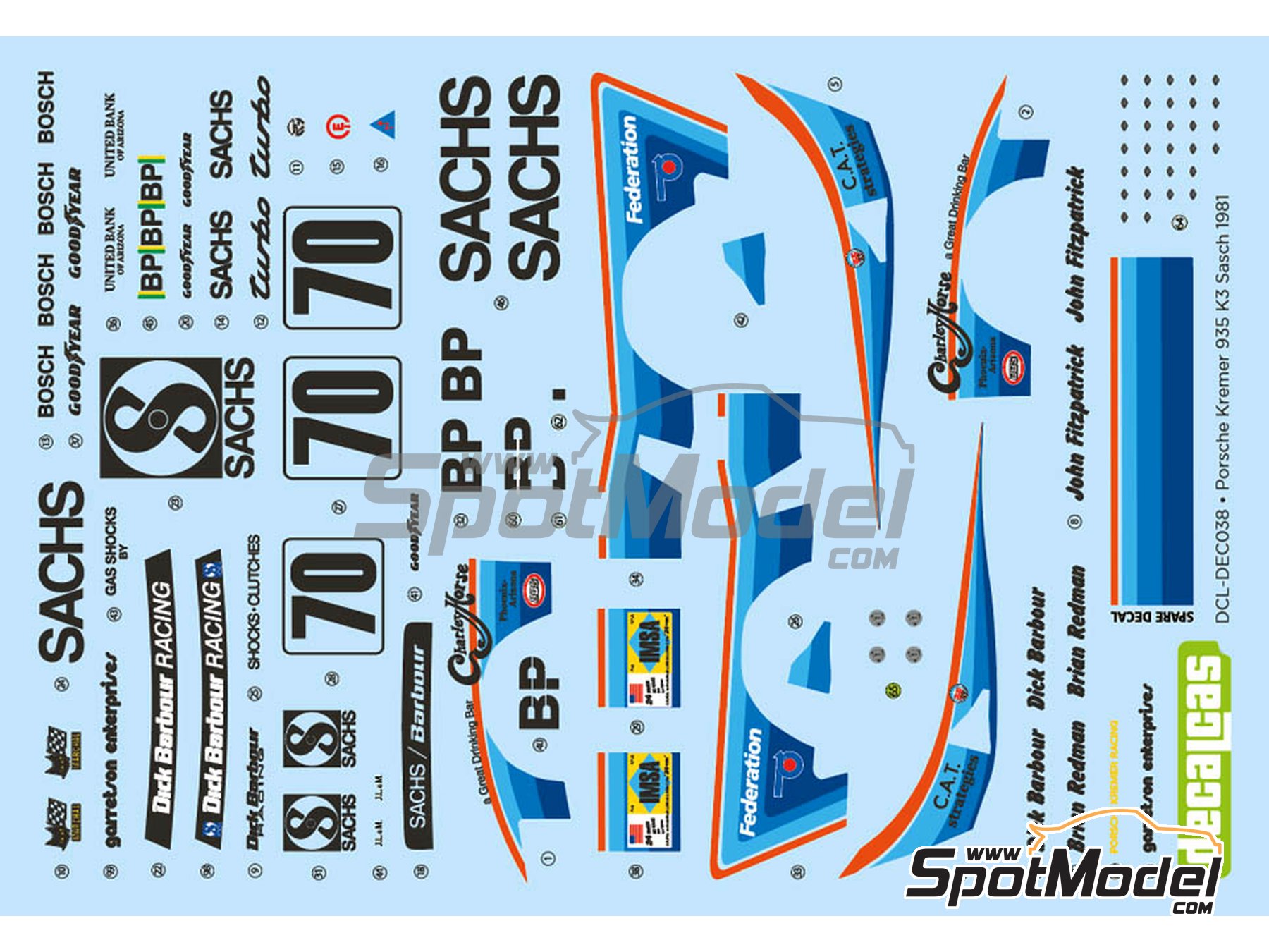 Image 1: Porsche Kremer 935 K3 patrocinado por Dick Barbour Racing - 24 Horas de Le Mans 1980 | Decoración en escala 1/24 fabricado por Decalcas (ref. DCL-DEC038)