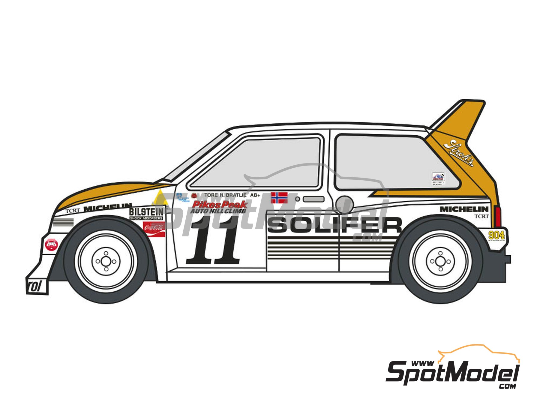 Image 2: MG Metro 6r4 Group B sponsored by Solifer - Pikes Peak Climb Hill Race 1987 | Marking / livery in 1/24 scale manufactured by Decalcas (ref.&nbsp;DCL-DEC042)