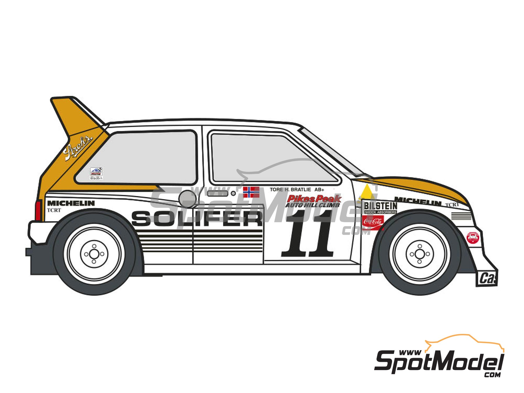 Image 3: MG Metro 6r4 Group B sponsored by Solifer - Pikes Peak Climb Hill Race 1987 | Marking / livery in 1/24 scale manufactured by Decalcas (ref.&nbsp;DCL-DEC042)