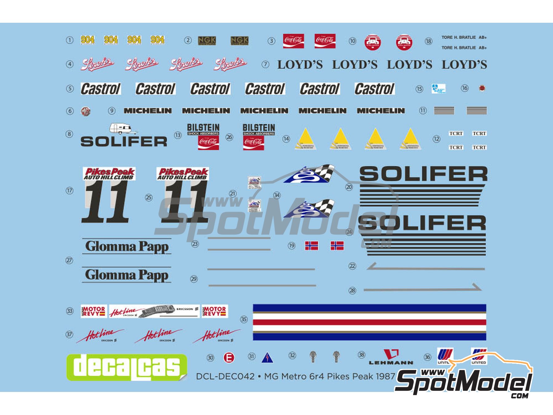 Image 5: MG Metro 6r4 Group B sponsored by Solifer - Pikes Peak Climb Hill Race 1987 | Marking / livery in 1/24 scale manufactured by Decalcas (ref.&nbsp;DCL-DEC042)
