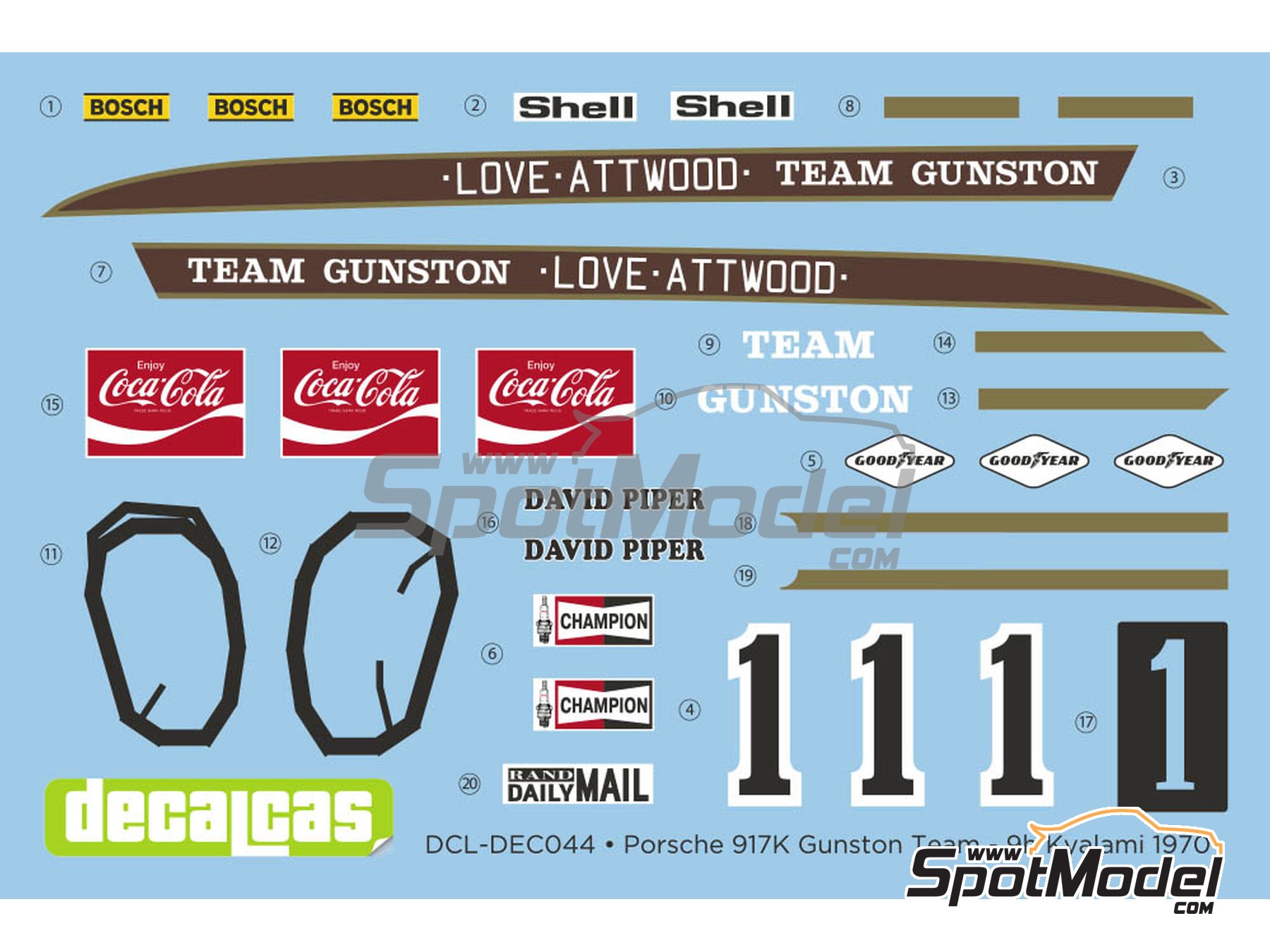 Image 5: Porsche 917K Gunston Team - 9 Hours Kyalami 1970 | Marking / livery in 1/24 scale manufactured by Decalcas (ref.&nbsp;DCL-DEC044)