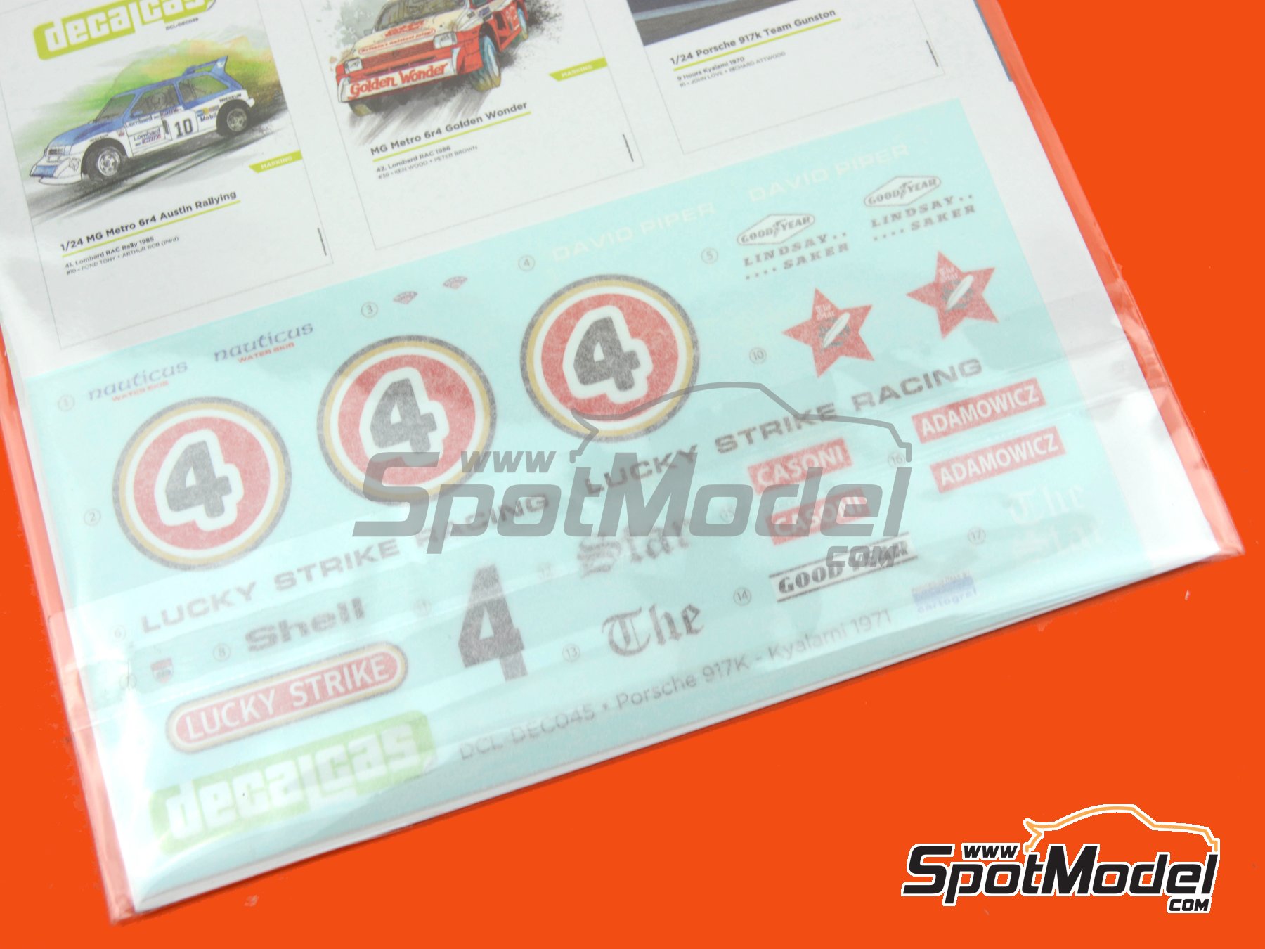 Image 9: Porsche 917K David Piper Team sponsored by Lucky Strike Racing - 9 Hours Kyalami 1971 | Marking / livery in 1/24 scale manufactured by Decalcas (ref.&nbsp;DCL-DEC045)