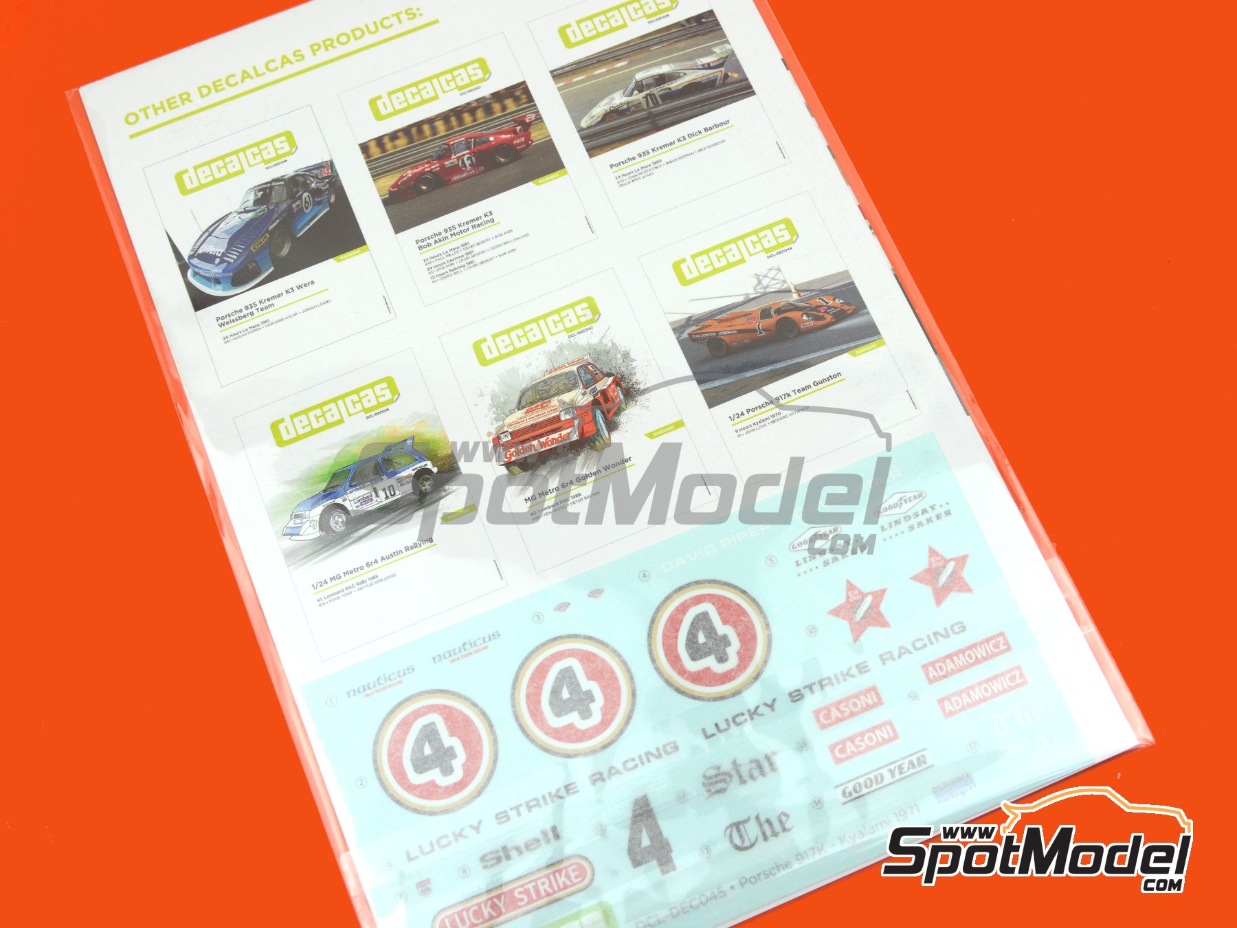 Image 10: Porsche 917K David Piper Team sponsored by Lucky Strike Racing - 9 Hours Kyalami 1971 | Marking / livery in 1/24 scale manufactured by Decalcas (ref.&nbsp;DCL-DEC045)