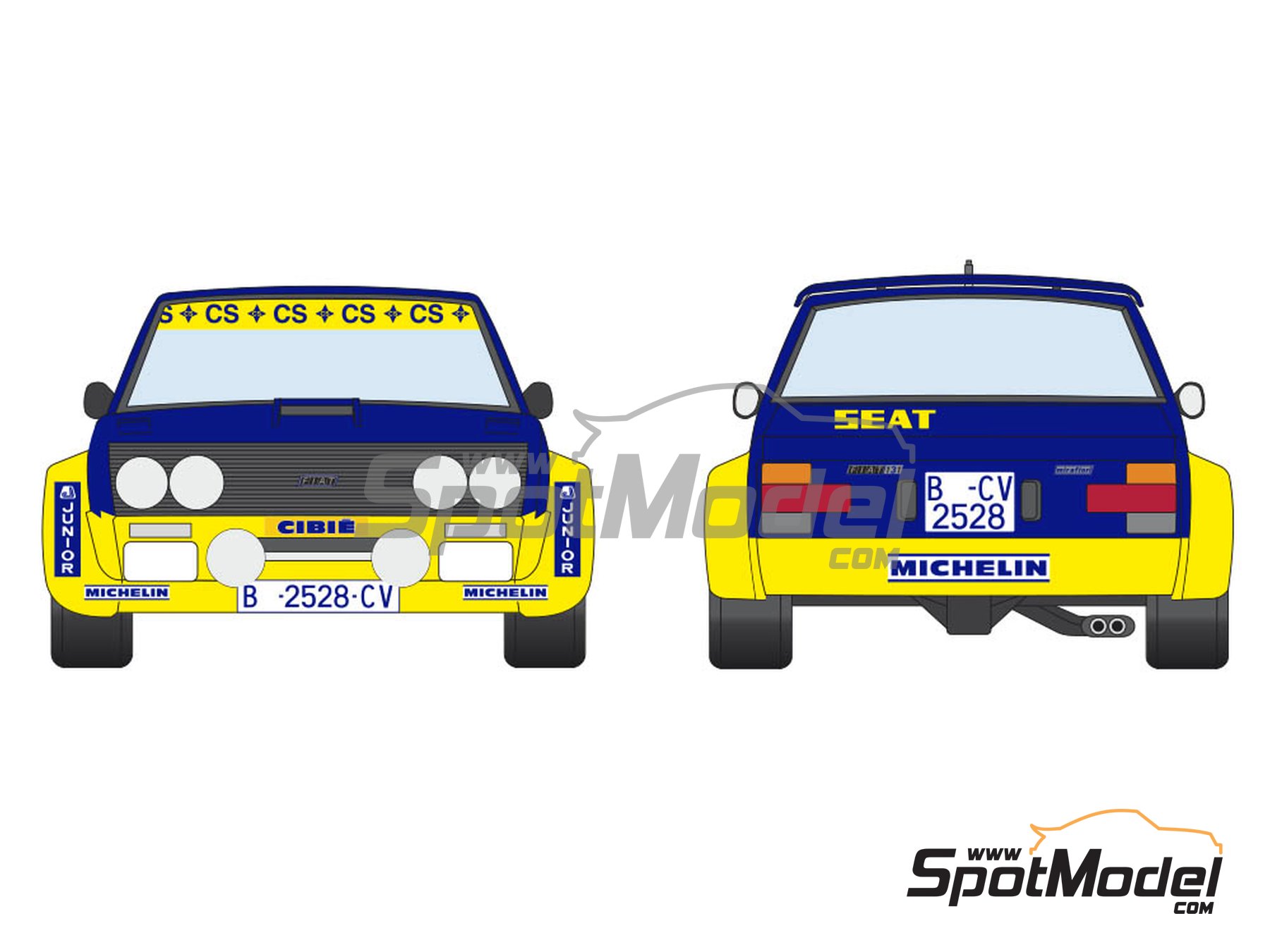 Image 1: Fiat 131 Abarth Rally Seat Competicion Team - Costa Brava Rally 1979 | Marking / livery in 1/20 scale manufactured by Decalcas (ref.&nbsp;DCL-DEC051)