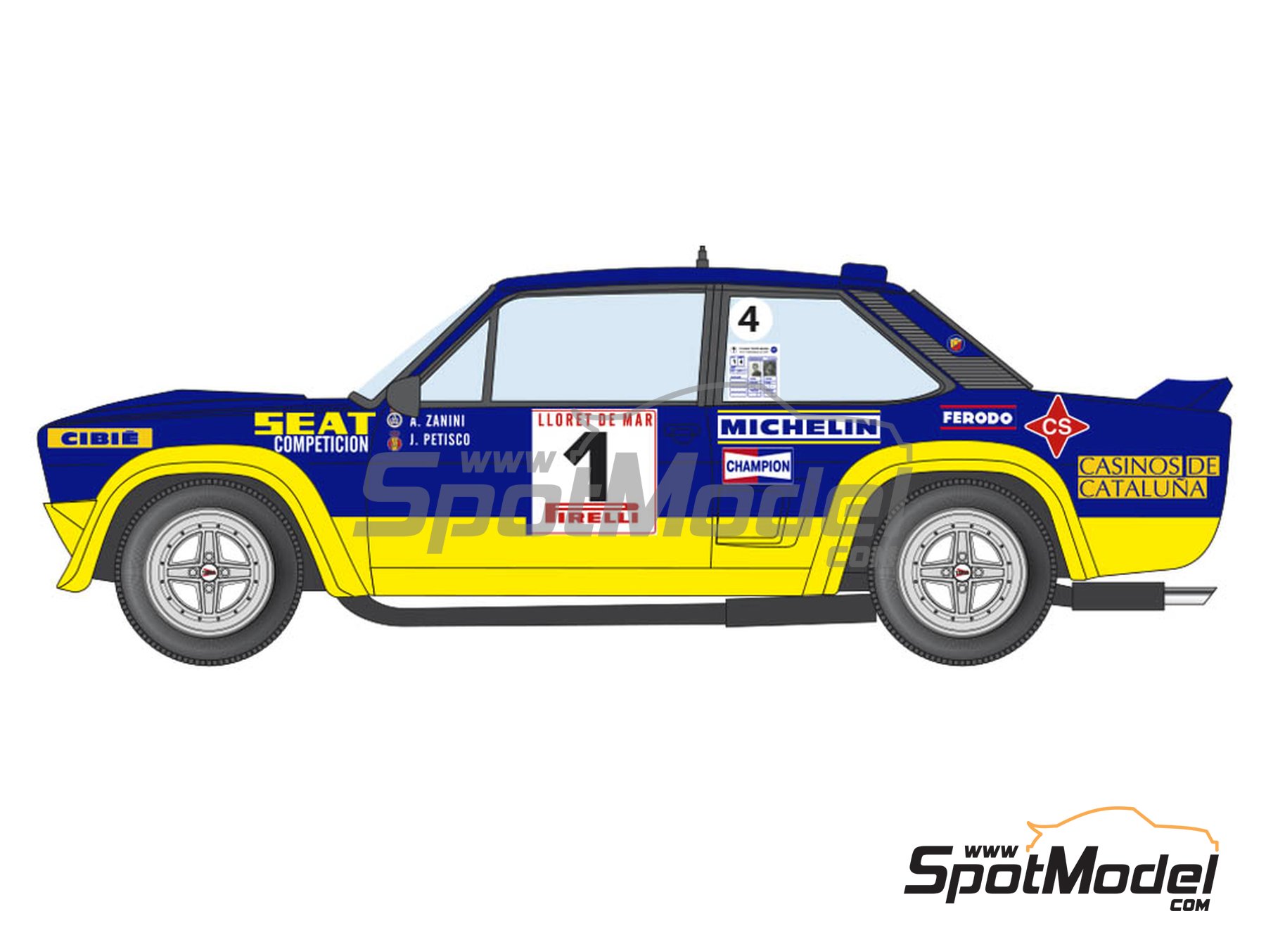 Image 2: Fiat 131 Abarth Rally Seat Competicion Team - Costa Brava Rally 1979 | Marking / livery in 1/20 scale manufactured by Decalcas (ref.&nbsp;DCL-DEC051)