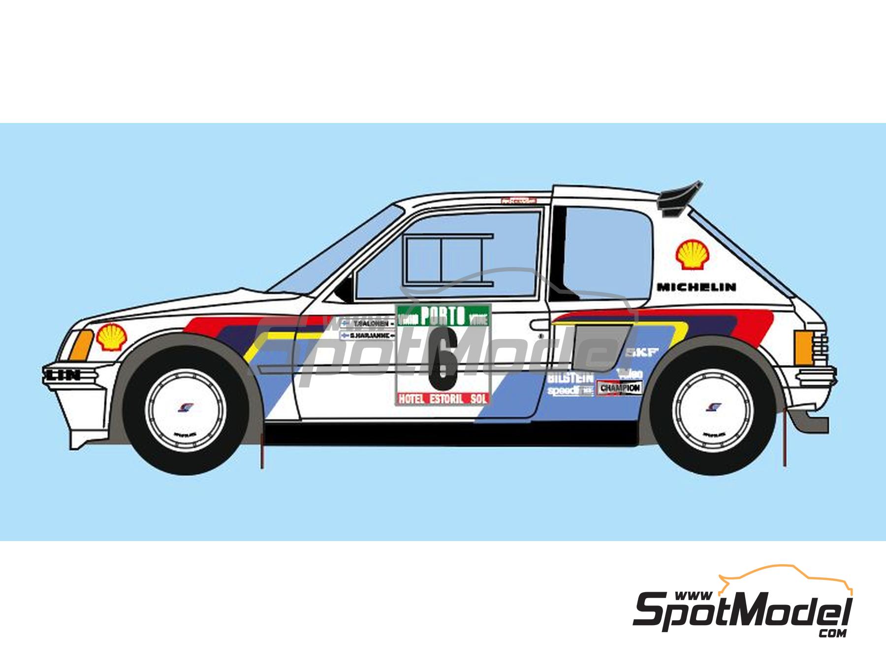 Image 3: Peugeot 205 Turbo 16 Equipo Peugeot Sport patrocinado por Shell - Rally de Portugal - Vinho do Porto 1985 | Decoración en escala 1/24 fabricado por Decalcas (ref. DCL-DEC054)