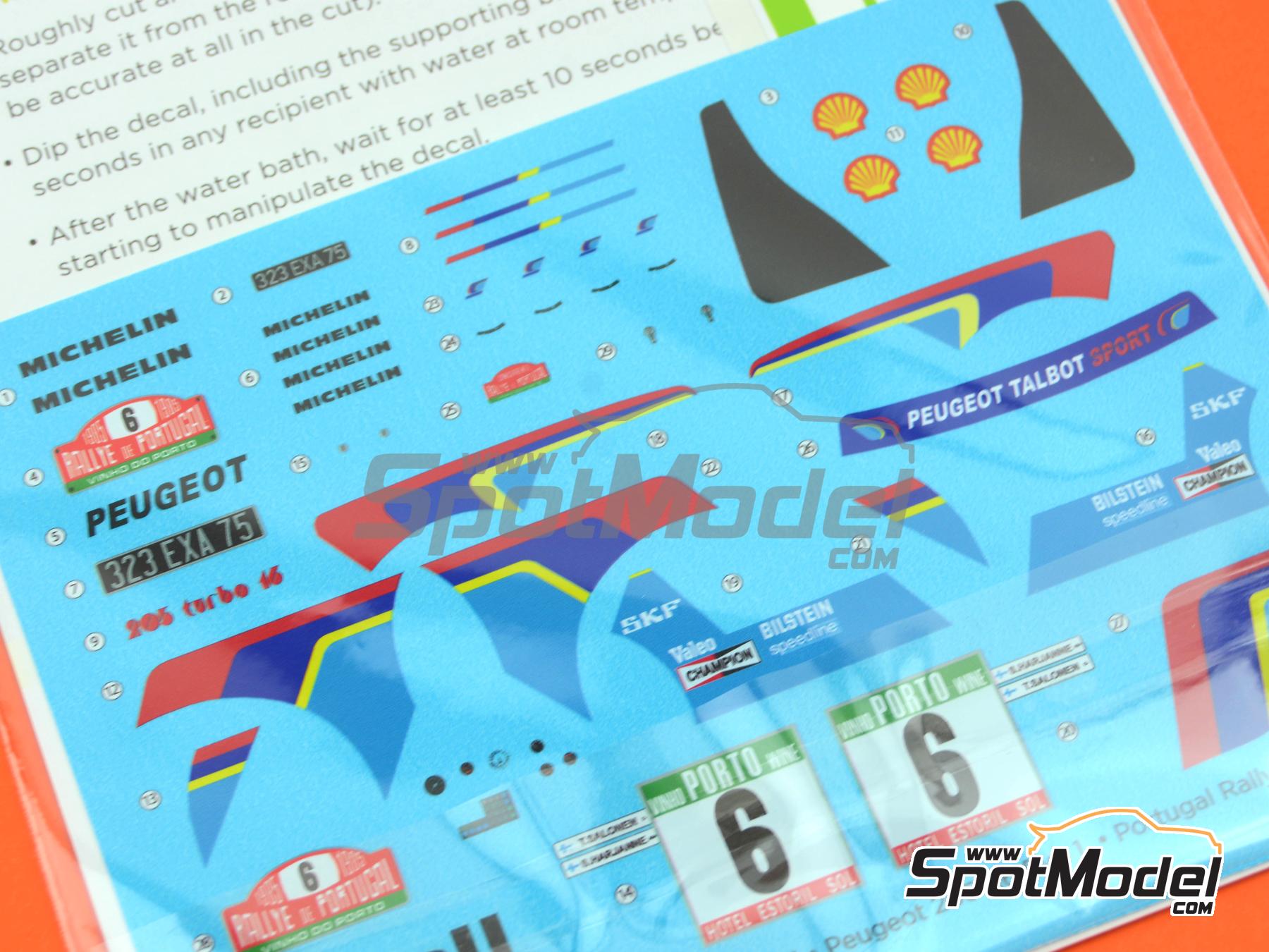 Image 7: Peugeot 205 Turbo 16 Equipo Peugeot Sport patrocinado por Shell - Rally de Portugal - Vinho do Porto 1985 | Decoración en escala 1/24 fabricado por Decalcas (ref. DCL-DEC054)