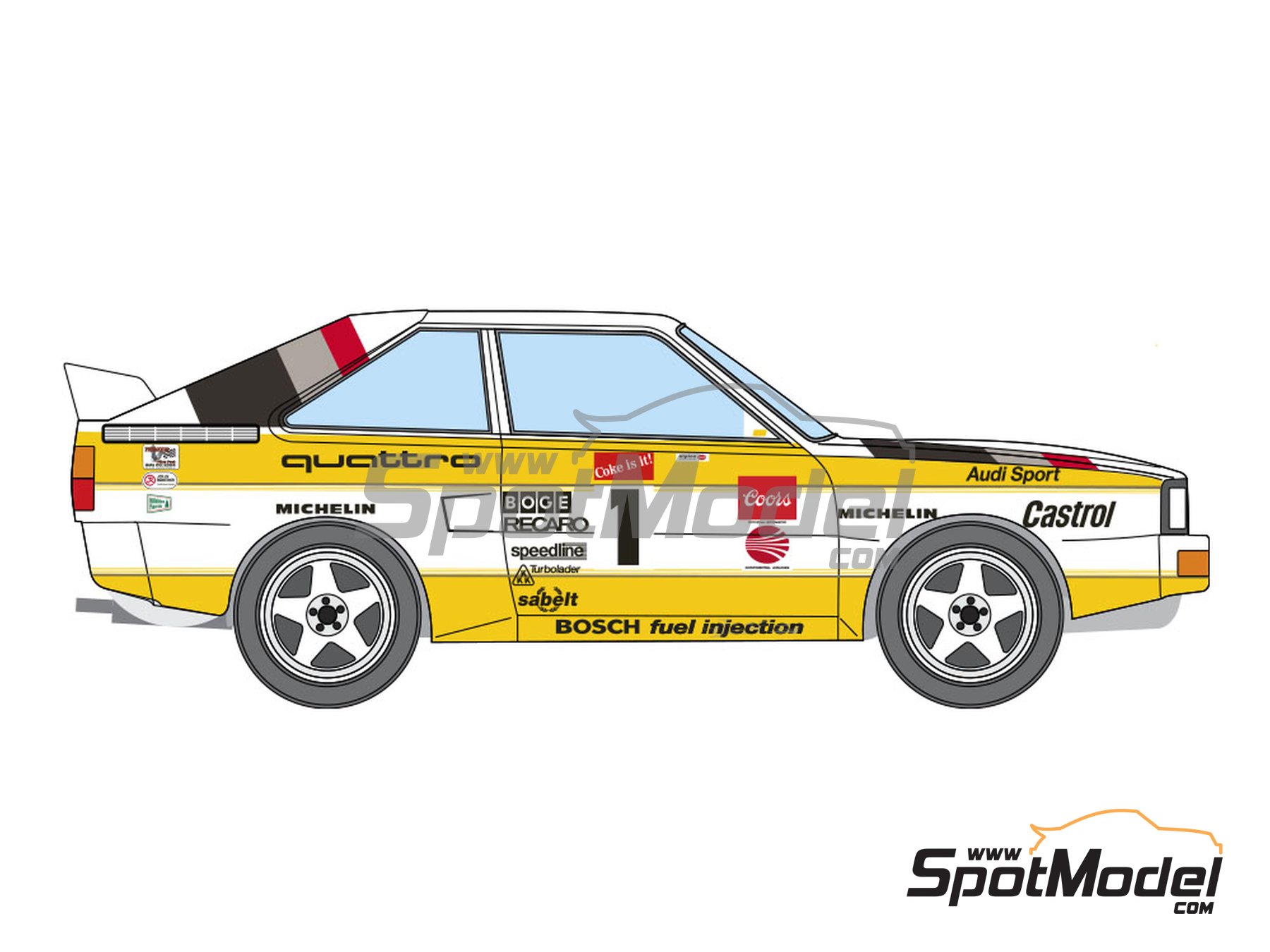 Image 3: Audi Quattro Sport Audi Sport Team - Pikes Peak Climb Hill Race 1985 | Marking / livery in 1/24 scale manufactured by Decalcas (ref.&nbsp;DCL-DEC056)