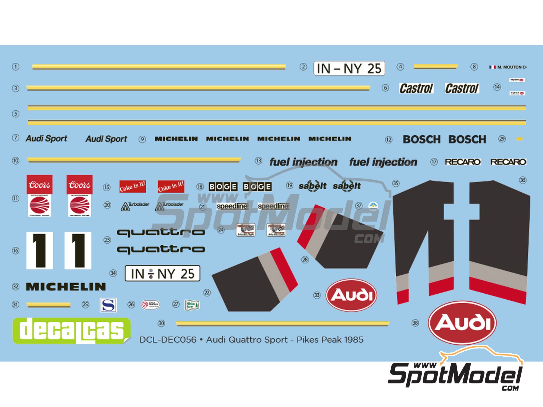 Image 5: Audi Quattro Sport Audi Sport Team - Pikes Peak Climb Hill Race 1985 | Marking / livery in 1/24 scale manufactured by Decalcas (ref.&nbsp;DCL-DEC056)