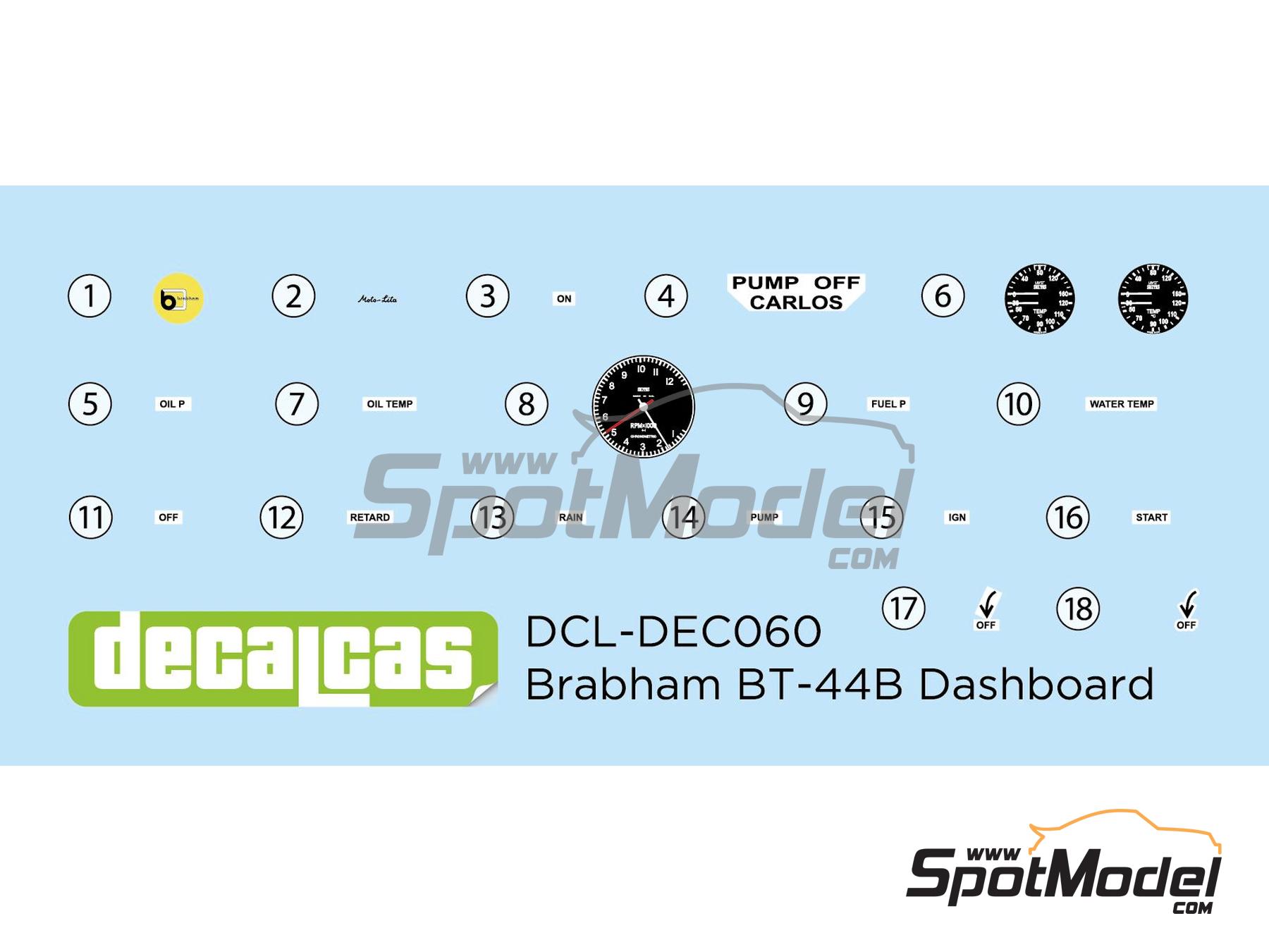 INDECALS: 1/12 BRABHAM BT44B PACE REPLACEMENT DECAL for TAMIYA