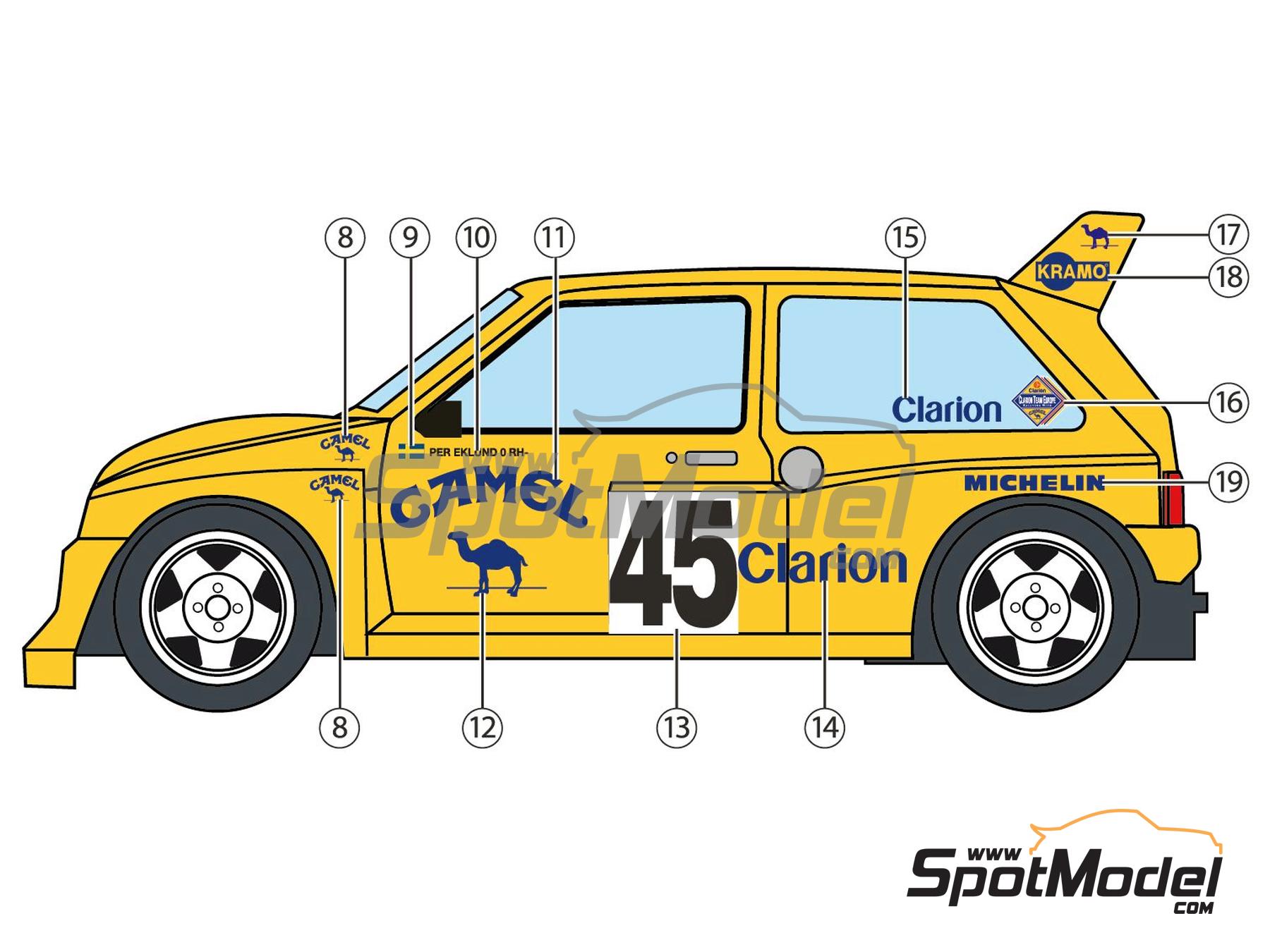 Image 3: MG Metro 6R4 Equipo Clarion Europe patrocinado por Camel - Campeonato Europeo FIA de Rallycross 1990 | Decoración en escala 1/24 fabricado por Decalcas (ref. DCL-DEC068)