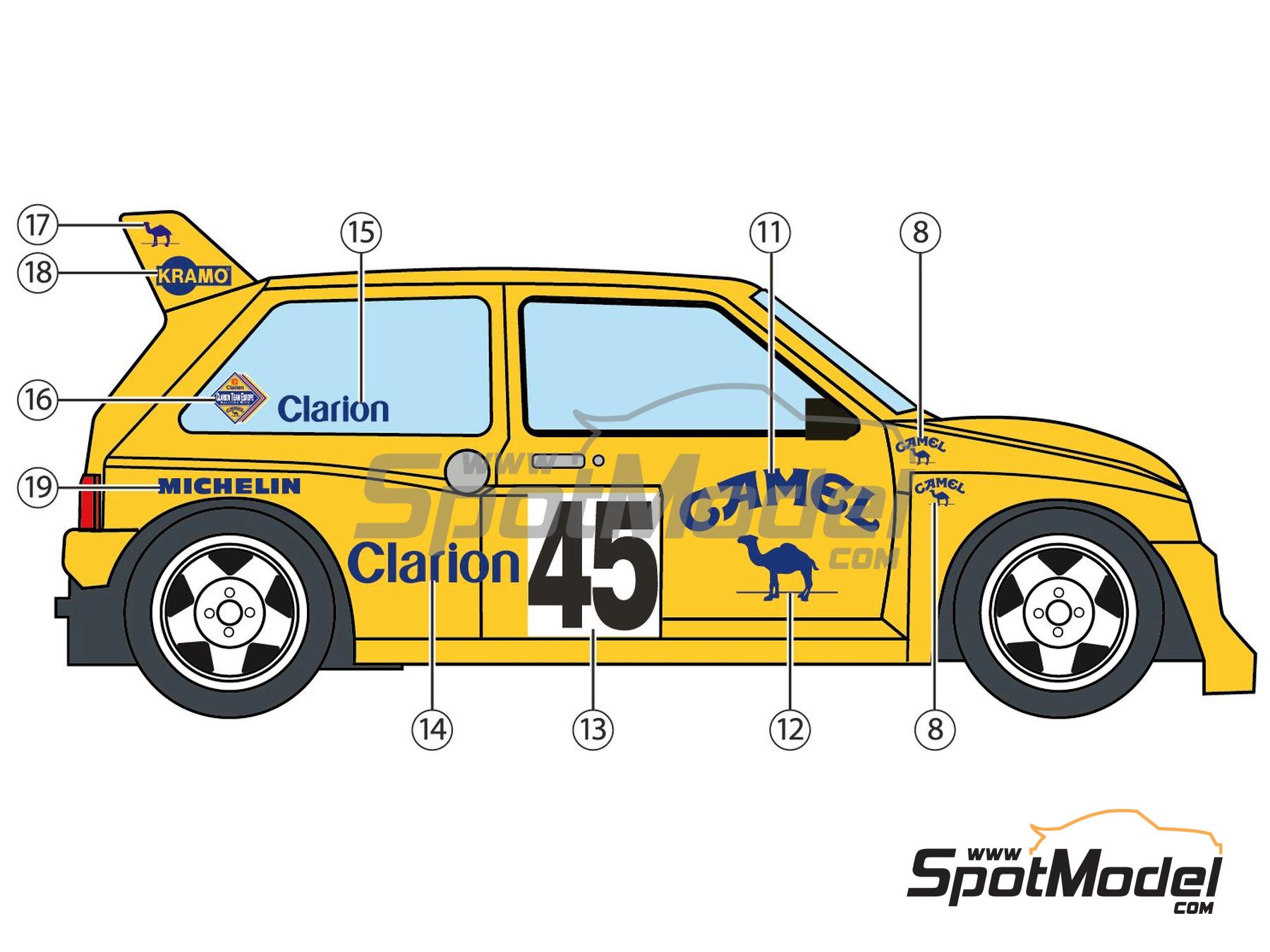 Image 4: MG Metro 6R4 Equipo Clarion Europe patrocinado por Camel - Campeonato Europeo FIA de Rallycross 1990 | Decoración en escala 1/24 fabricado por Decalcas (ref. DCL-DEC068)