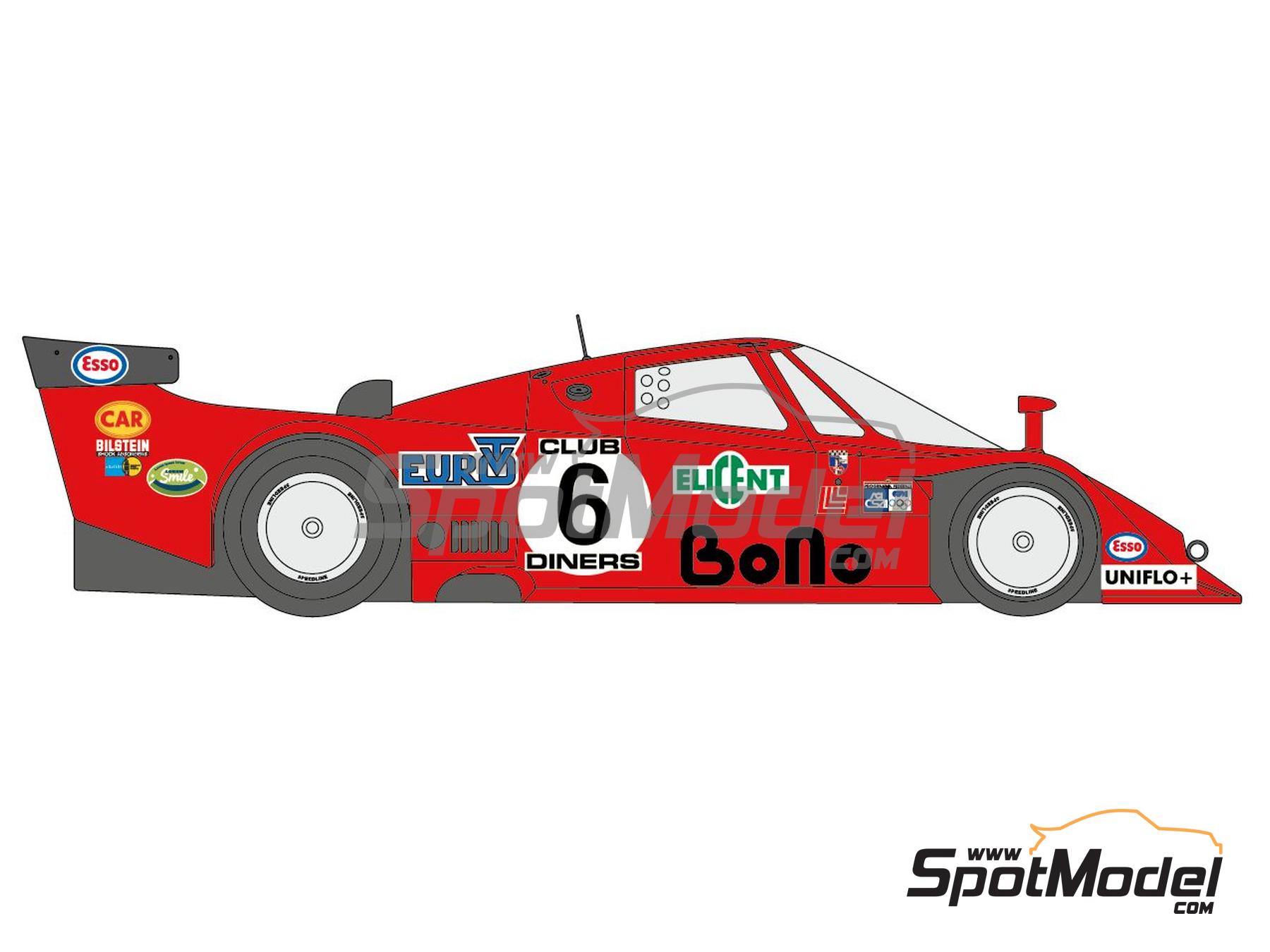 Image 4: Lancia LC2 Euro TV Mirabella Racing Team sponsored by Elicent Euro Bono - SPA Francorchamps 1000 Kms 1983 | Marking / livery in 1/24 scale manufactured by Decalcas (ref. DCL-DEC069)