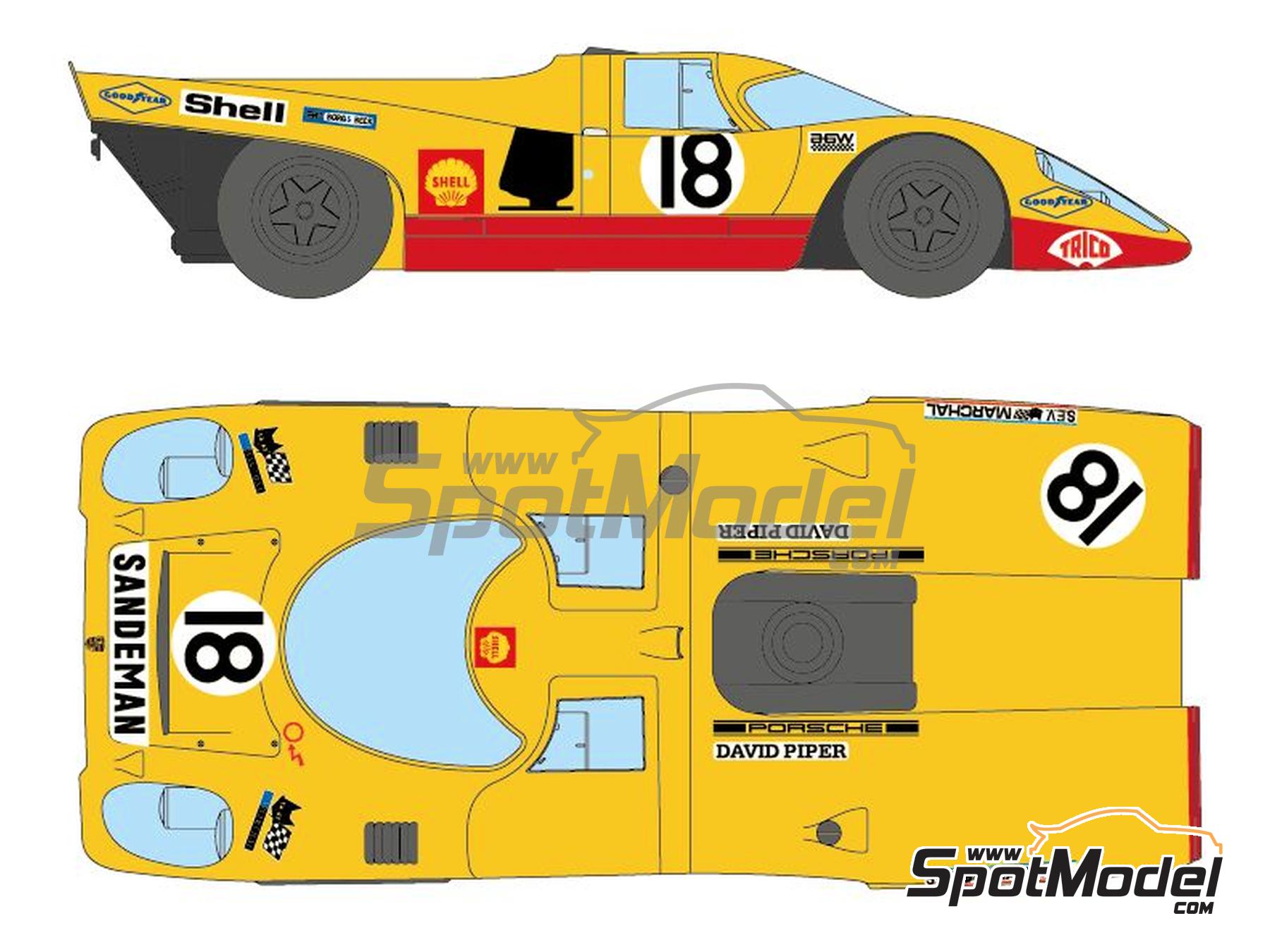 Image 2: Porsche 917K AAW Racing Team sponsored by Sandeman - 24 Hours Le Mans 1970 | Marking / livery in 1/24 scale manufactured by Decalcas (ref. DCL-DEC070)