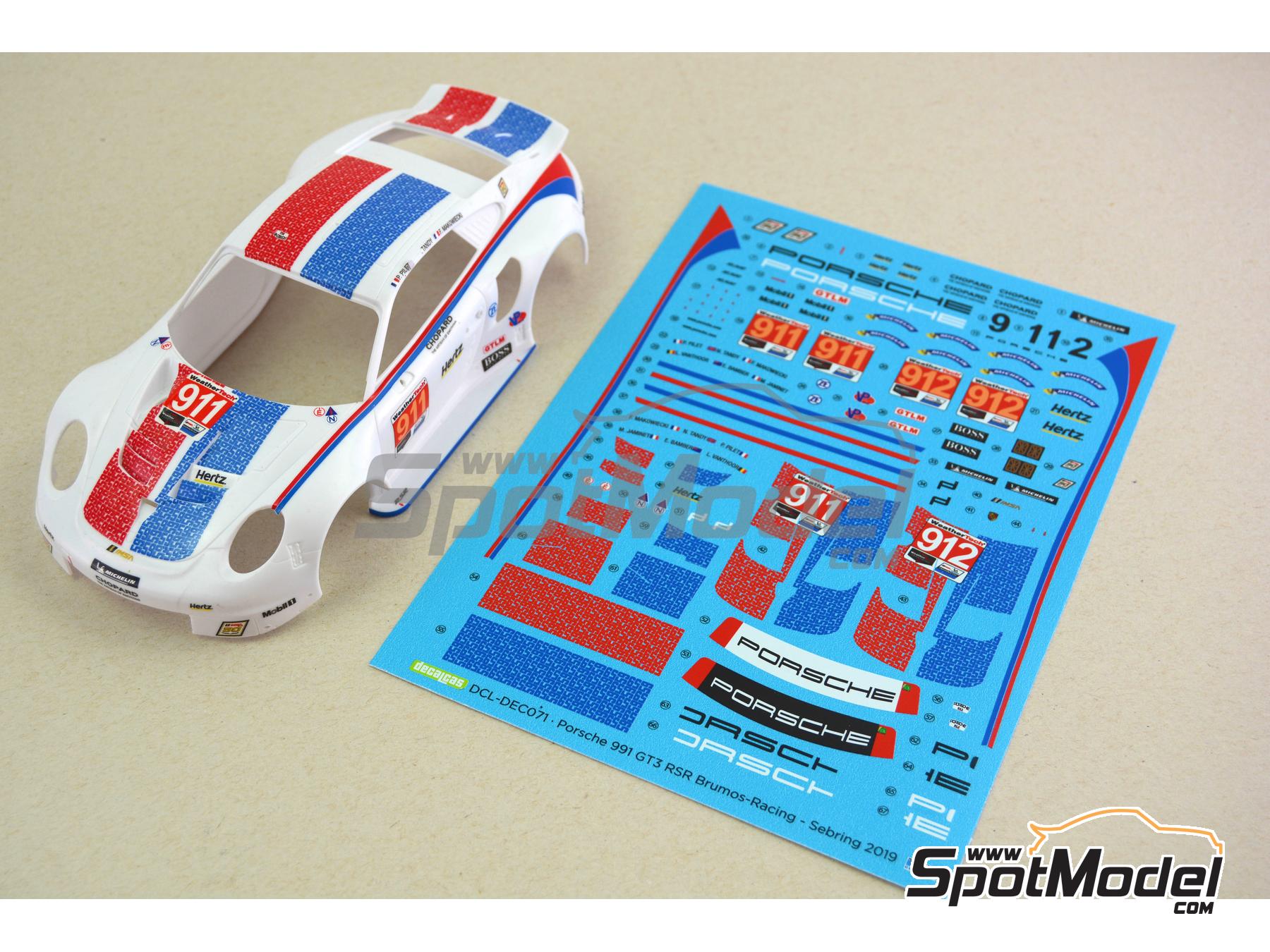 Image 1: Porsche 911 991 GT3 RSR Porsche GT Team sponsored by Brumos-Racing-Look - 12 Hours Sebring 2019 | Marking / livery in 1/24 scale manufactured by Decalcas (ref.&nbsp;DCL-DEC071)