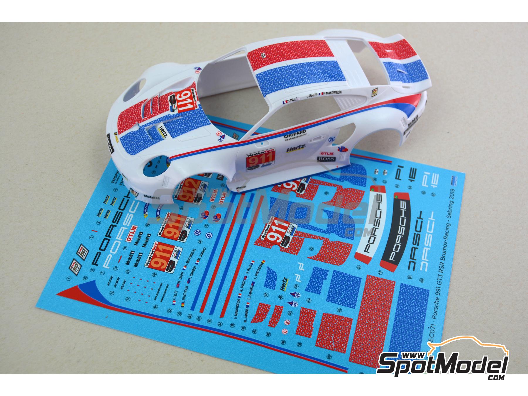 Image 2: Porsche 911 991 GT3 RSR Porsche GT Team sponsored by Brumos-Racing-Look - 12 Hours Sebring 2019 | Marking / livery in 1/24 scale manufactured by Decalcas (ref.&nbsp;DCL-DEC071)