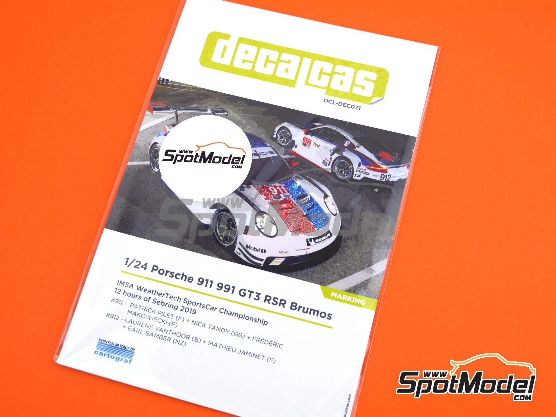 Image 4: Porsche 911 991 GT3 RSR Porsche GT Team sponsored by Brumos-Racing-Look - 12 Hours Sebring 2019 | Marking / livery in 1/24 scale manufactured by Decalcas (ref.&nbsp;DCL-DEC071)