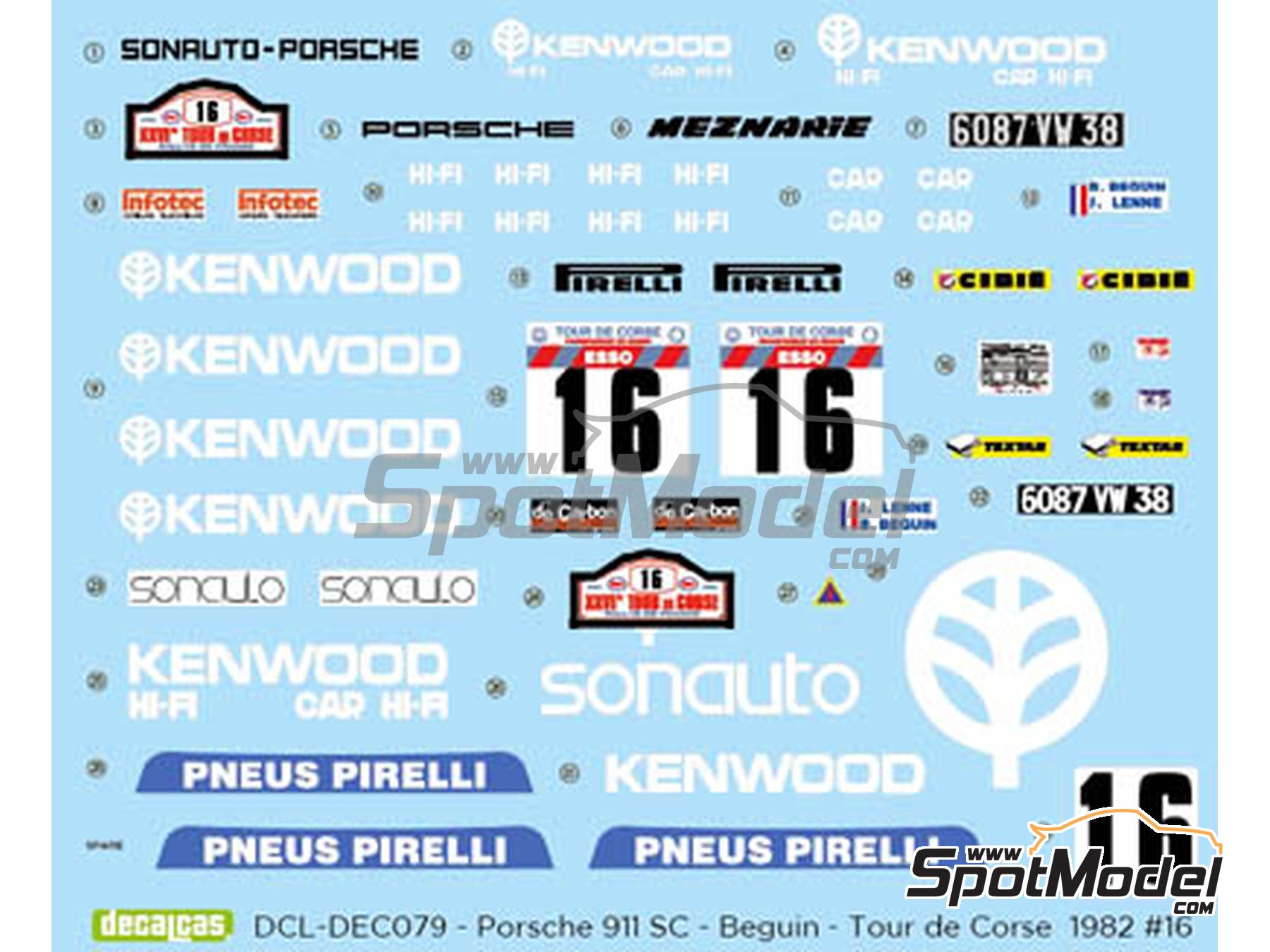 Image 1: Porsche 911 SC Group 4 sponsored by Kenwood Sonauto - Tour de Corse Rallye de France 1982 | Marking / livery in 1/24 scale manufactured by Decalcas (ref.&nbsp;DCL-DEC079)