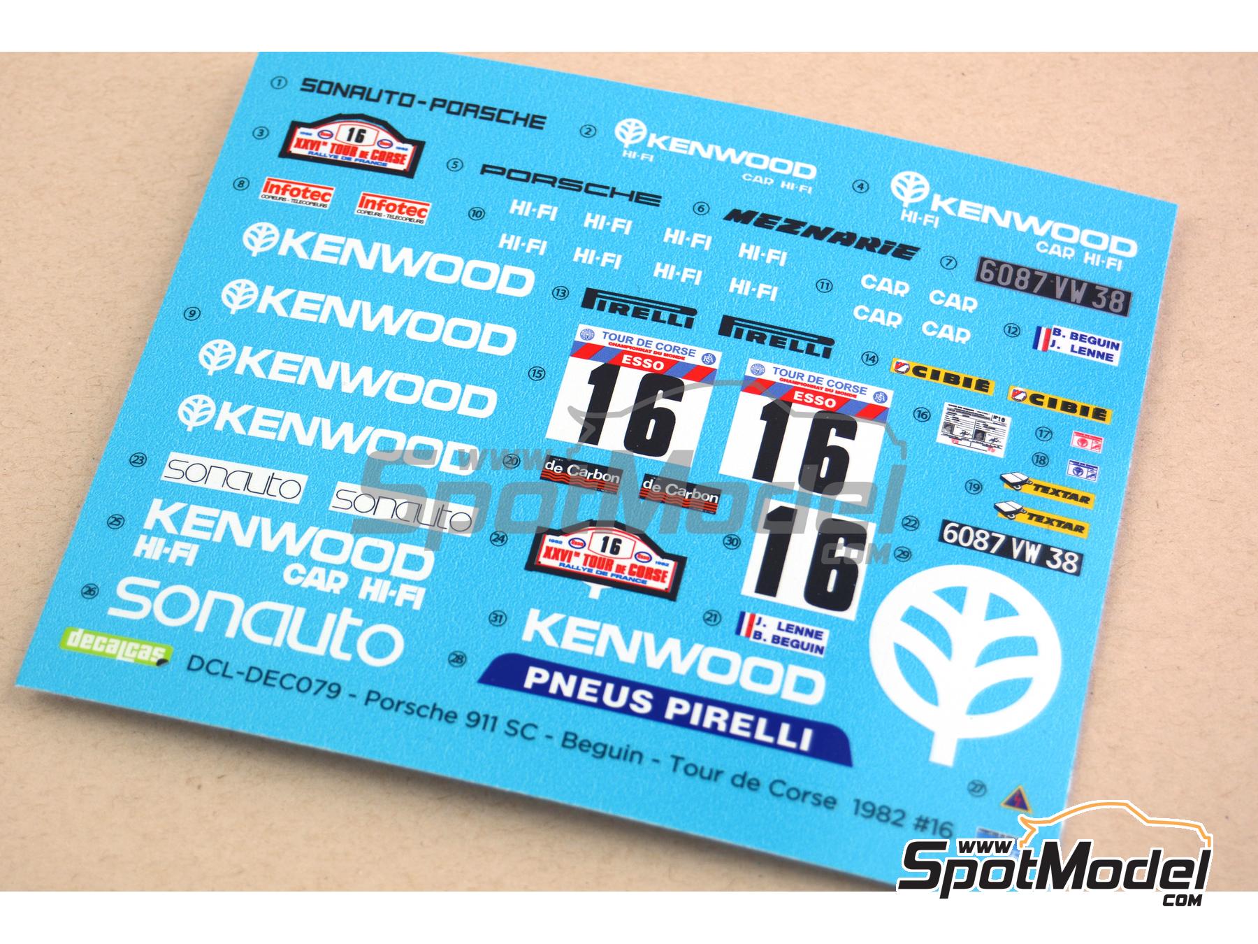 Image 5: Porsche 911 SC Group 4 sponsored by Kenwood Sonauto - Tour de Corse Rallye de France 1982 | Marking / livery in 1/24 scale manufactured by Decalcas (ref.&nbsp;DCL-DEC079)