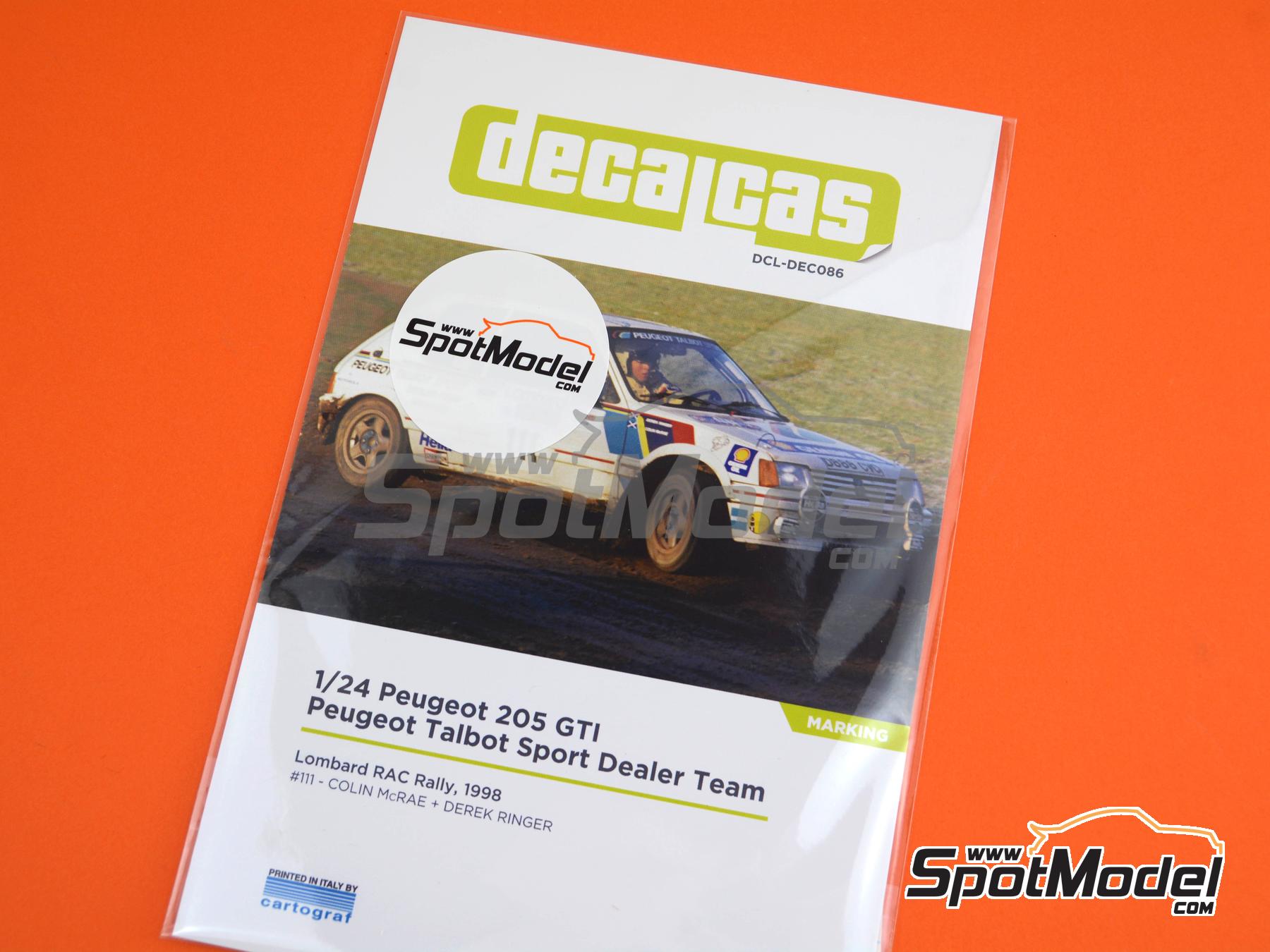 Image 4: Peugeot 205 GTI Grupo A Equipo Peugeot Talbot Sport Dealer patrocinado por Gemini Oil - Rally Lombard RAC 1988 | Decoraci&oacute;n en escala&nbsp;1/24 fabricado por Decalcas (ref.&nbsp;DCL-DEC086)