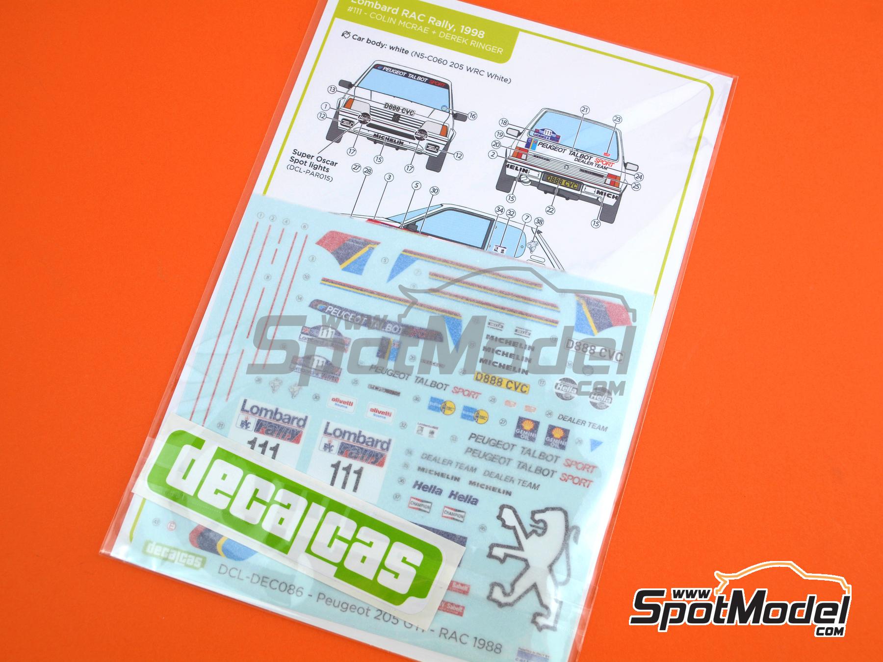 Image 6: Peugeot 205 GTI Grupo A Equipo Peugeot Talbot Sport Dealer patrocinado por Gemini Oil - Rally Lombard RAC 1988 | Decoraci&oacute;n en escala&nbsp;1/24 fabricado por Decalcas (ref.&nbsp;DCL-DEC086)