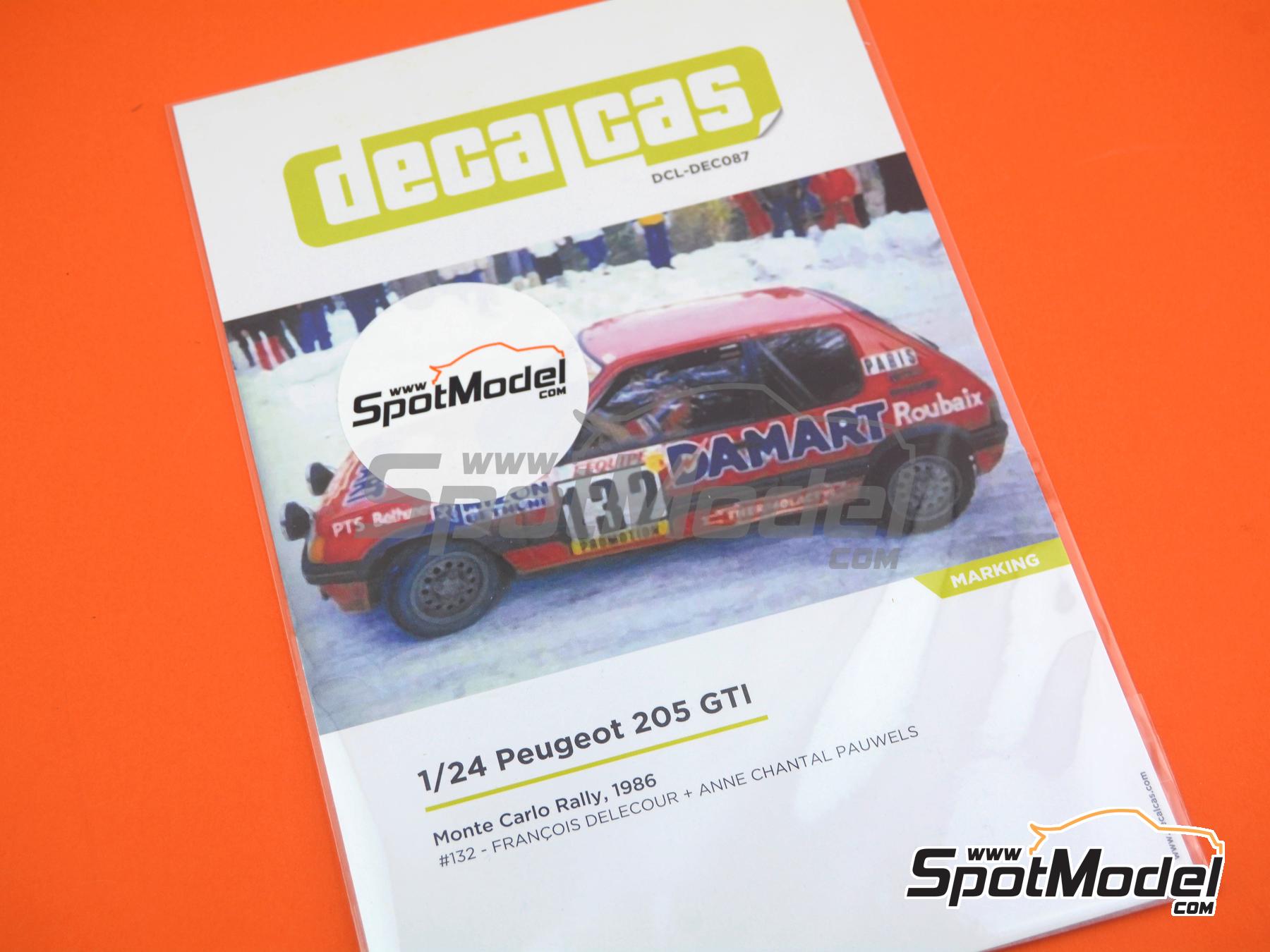 Image 2: Peugeot 205 GTI Group A sponsored by Damart Termolactil - Monte Carlo Rally - Rallye Automobile de Monte-Carlo 1986 | Marking / livery in 1/24 scale manufactured by Decalcas (ref.&nbsp;DCL-DEC087)