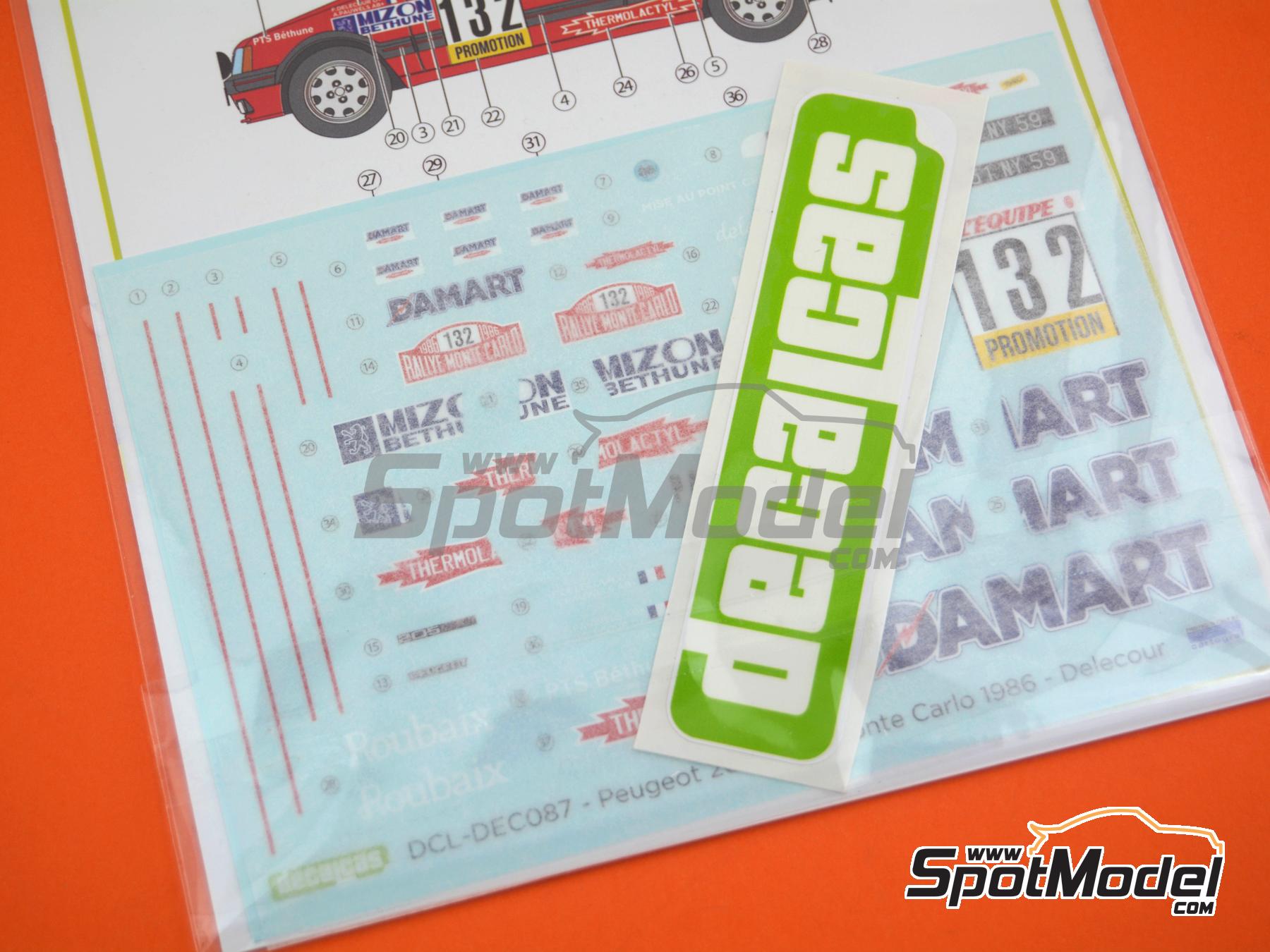 Image 3: Peugeot 205 GTI Group A sponsored by Damart Termolactil - Monte Carlo Rally - Rallye Automobile de Monte-Carlo 1986 | Marking / livery in 1/24 scale manufactured by Decalcas (ref.&nbsp;DCL-DEC087)