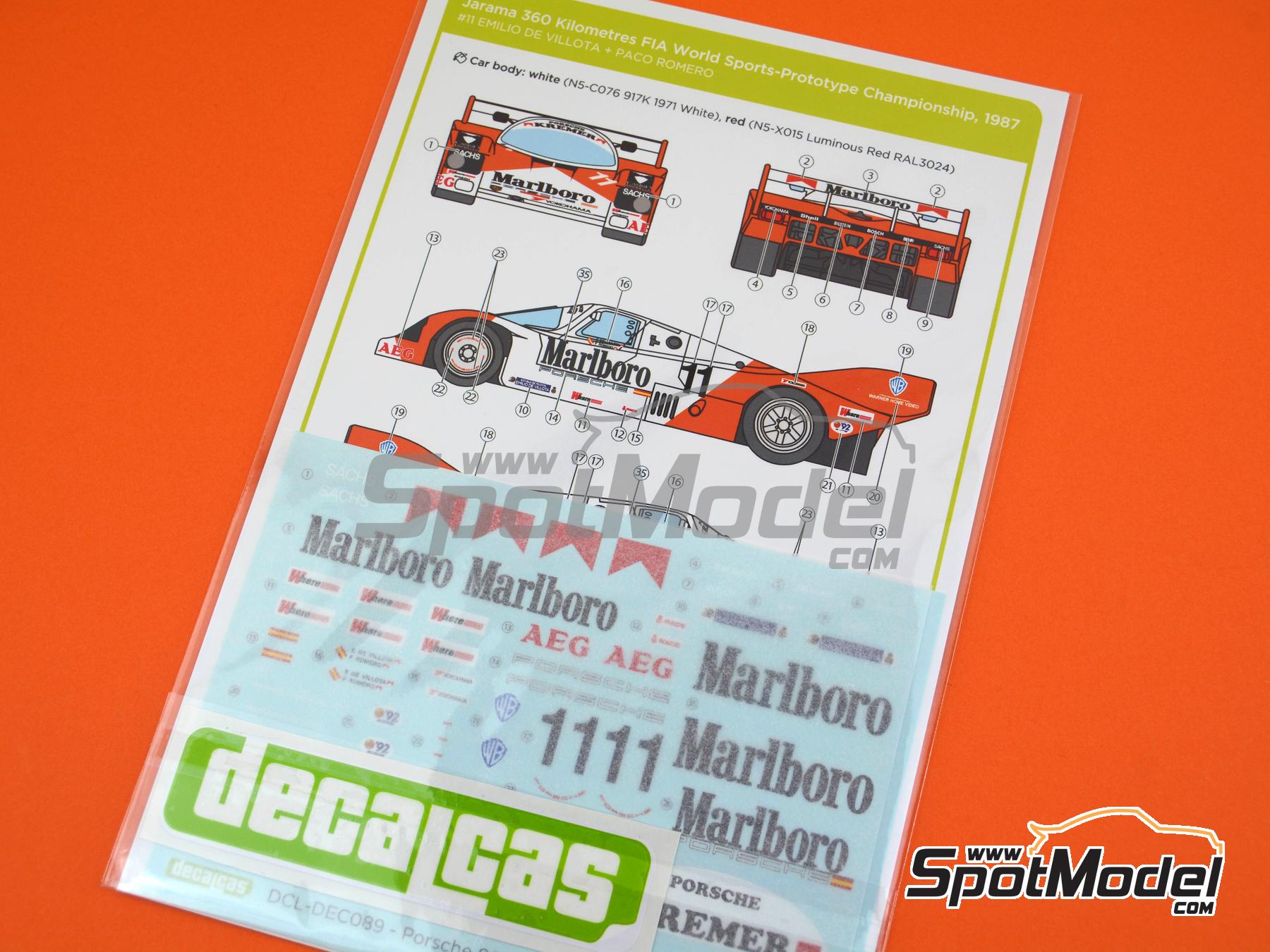 Image 3: Porsche 962C Porsche Kremer Racing Team sponsored by Marlboro - Jarama 360 Kilometres FIA World Sports-Prototype Championship 1987 | Marking / livery in 1/24 scale manufactured by Decalcas (ref.&nbsp;DCL-DEC089)