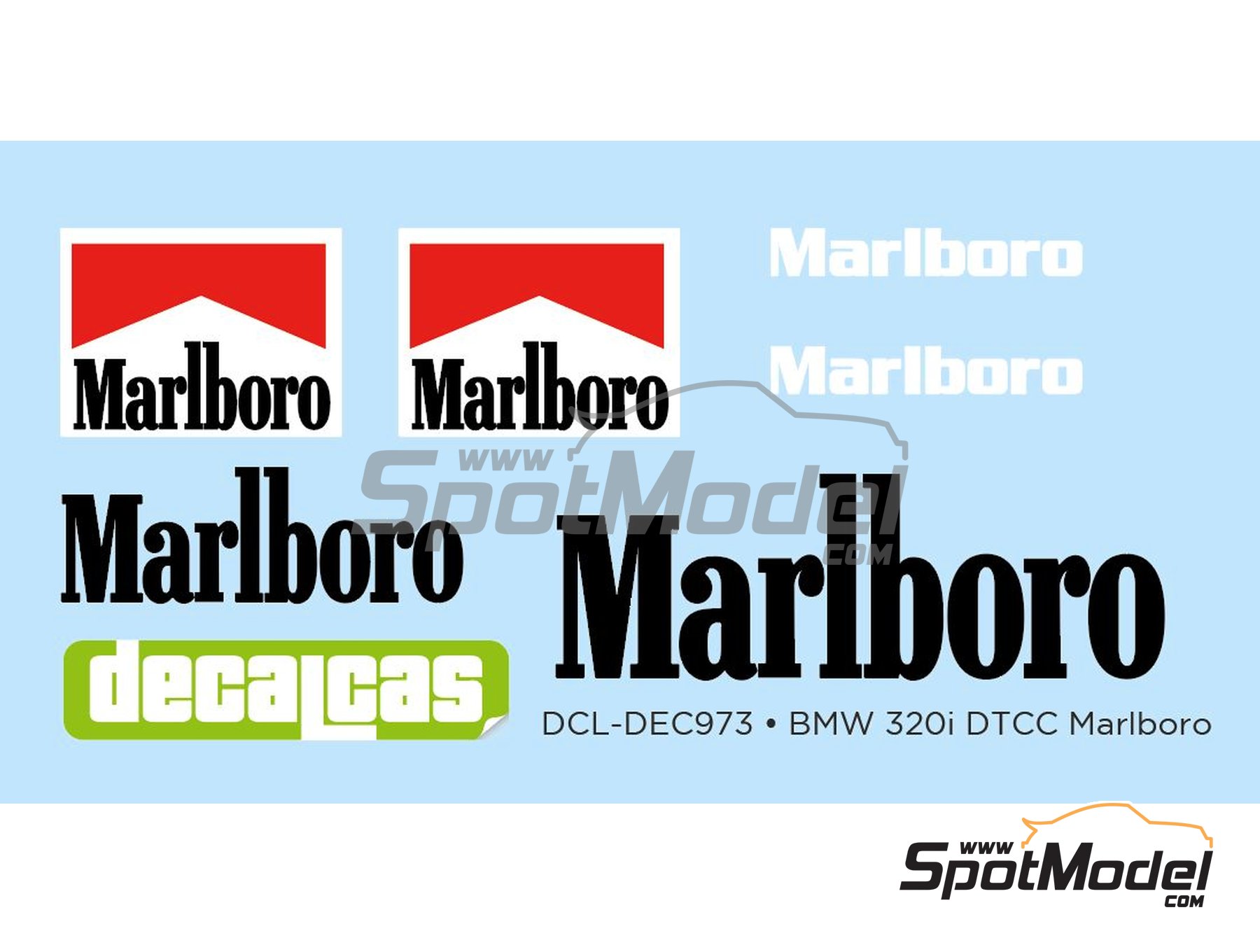 Image 1: BMW 320i E46 sponsored by Marlboro | Marking / livery in 1/24 scale manufactured by Decalcas (ref.&nbsp;DCL-DEC973)