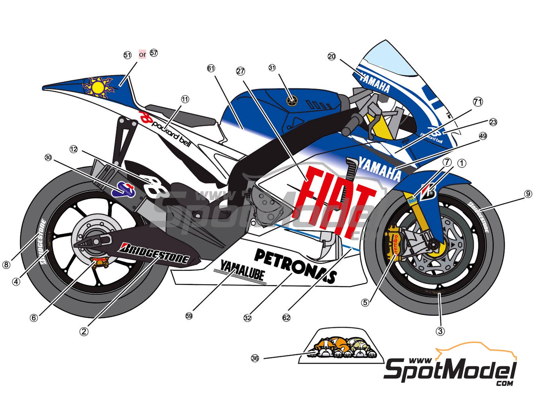 Image 2: Yamaha YZR M1 - Campeonato del Mundo de Motociclismo 2009 | Decoraci&oacute;n en escala&nbsp;1/12 fabricado por Decalcas (ref.&nbsp;DCL-DEC998)