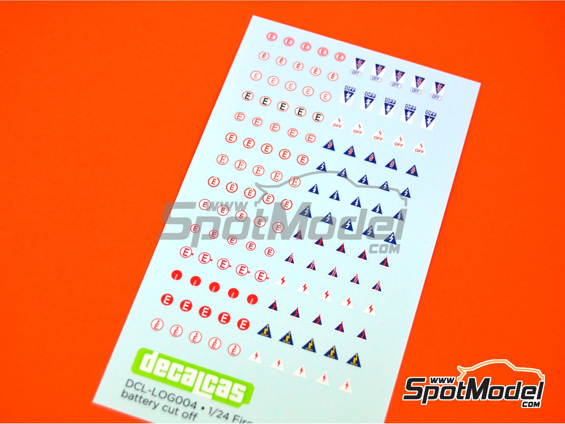 Image 3: Fire extinguisher and battery cut off symbols | Logotypes in 1/24 scale manufactured by Decalcas (ref. DCL-LOG004)
