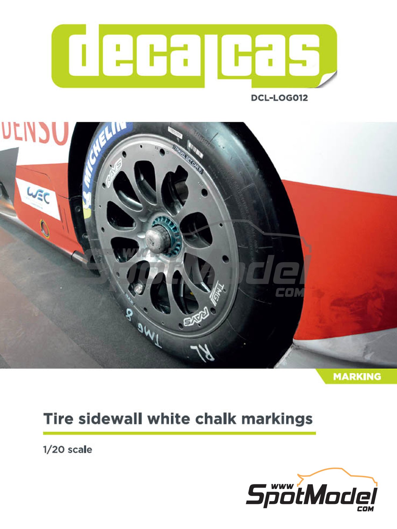 Decalcas DCL-LOG012: Logotypes 1/20 scale - Tire sidewall white chalk  markings (ref. DCL-LOG012)