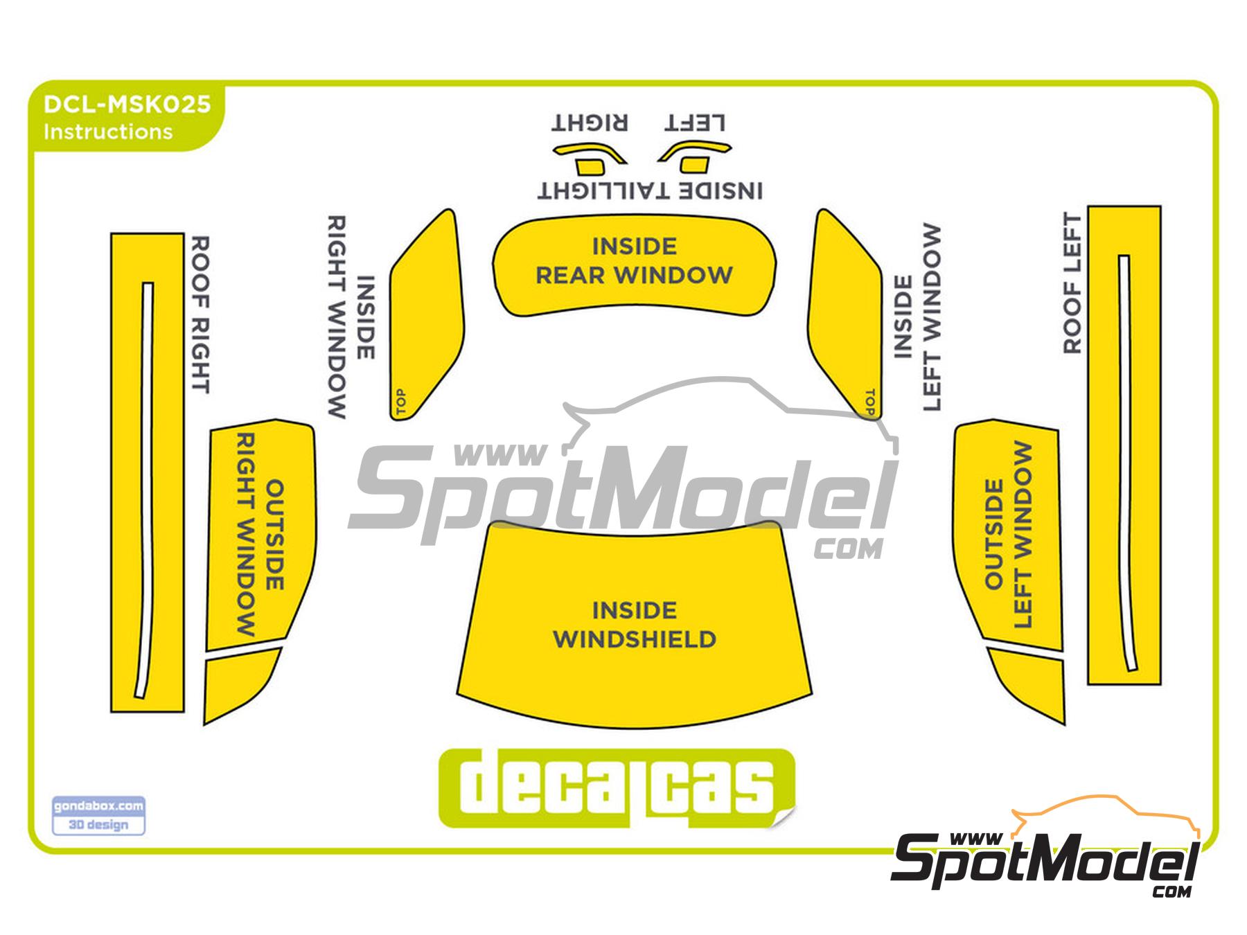 Image 1: Citroen DS3 WRC - M&aacute;scaras marco cristales | Mascara precortada para el marco de los cristales en escala&nbsp;1/24 fabricado por Decalcas (ref.&nbsp;DCL-MSK025)