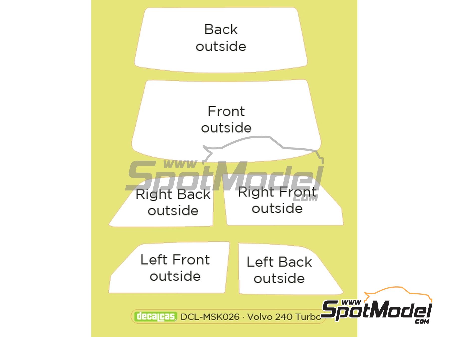 Image 1: Volvo 240 Turbo | Window frame pre-cut paint masks in 1/24 scale manufactured by Decalcas (ref. DCL-MSK026)