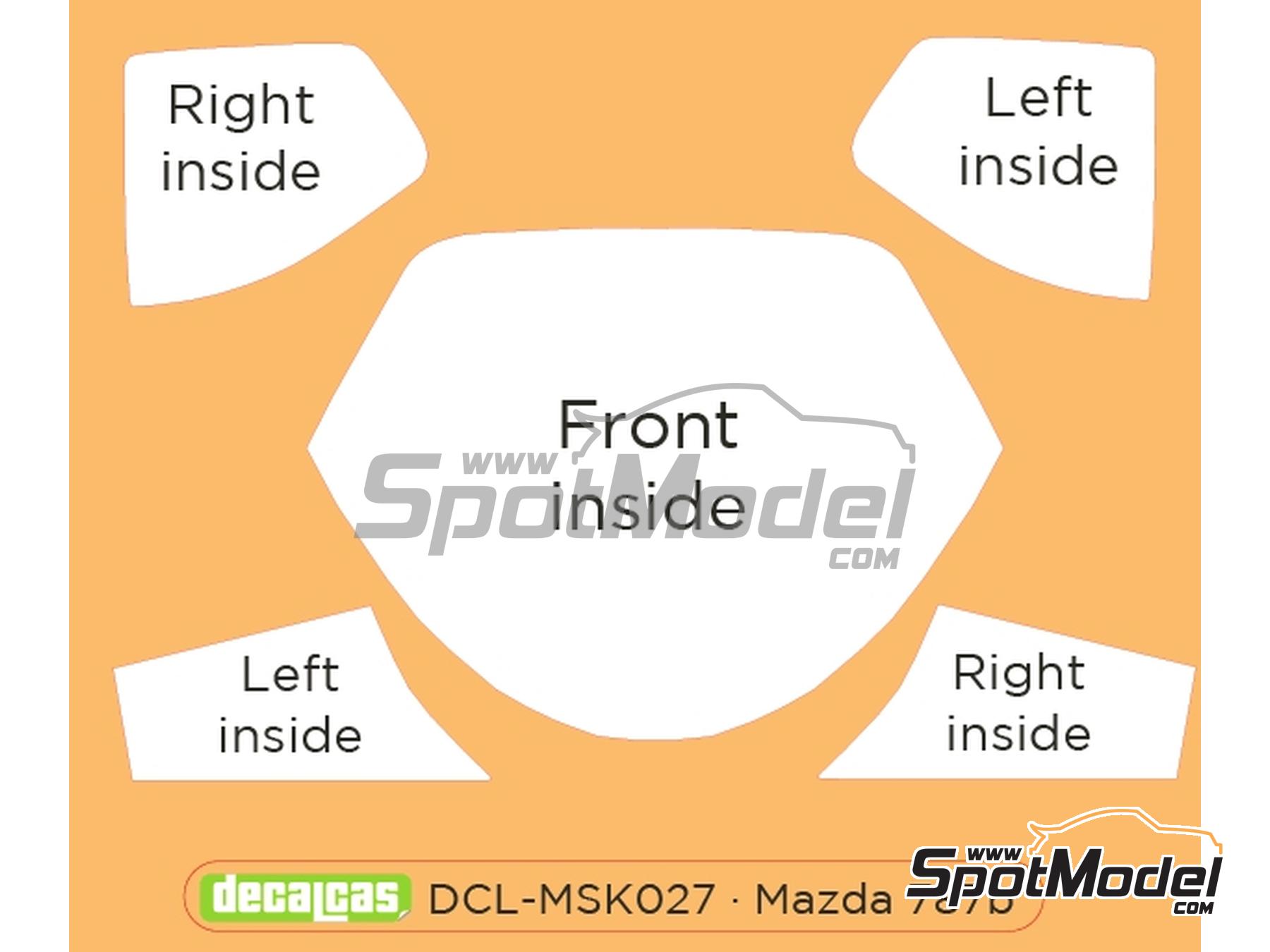 Image 1: Mazda 787B | Window frame pre-cut paint masks in 1/24 scale manufactured by Decalcas (ref. DCL-MSK027)