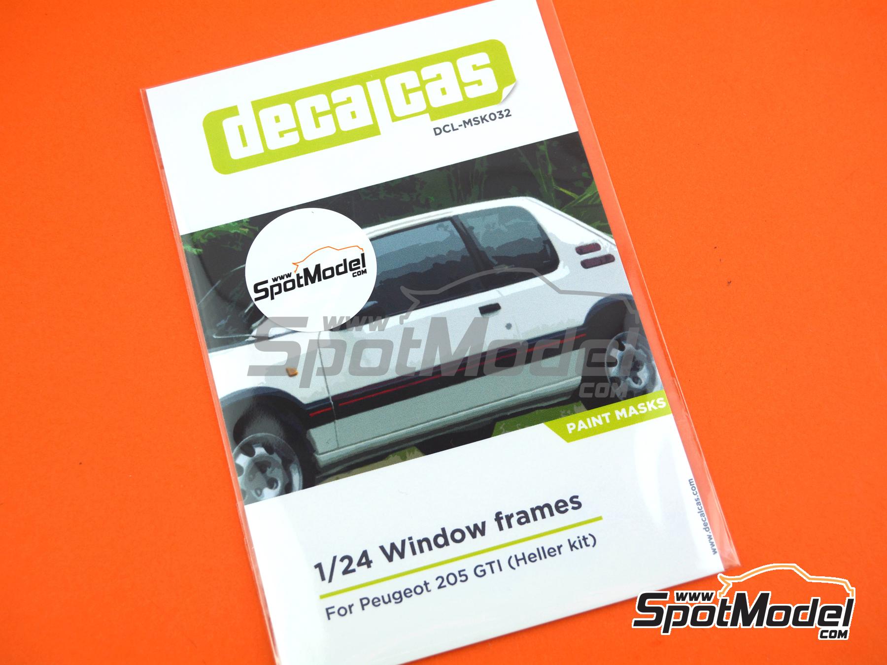 Image 2: Peugeot 205 GTI - Window frames masks | Window frame pre-cut paint masks in 1/24 scale manufactured by Decalcas (ref.&nbsp;DCL-MSK032)