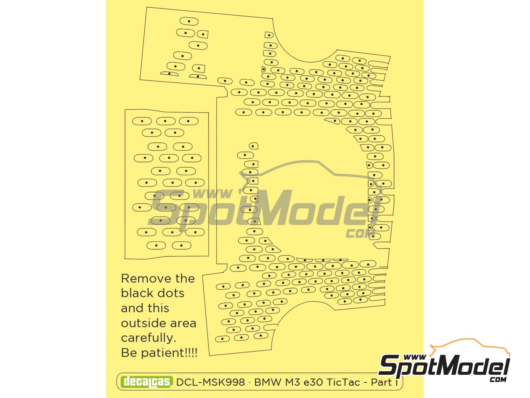 Image 1: BMW M3 E30 Valier Motorsport Team sponsored by Tic Tac - DTM - Deutsche Tourenwagen Masters 1992 | Masks in 1/24 scale manufactured by Decalcas (ref.&nbsp;DCL-MSK998)