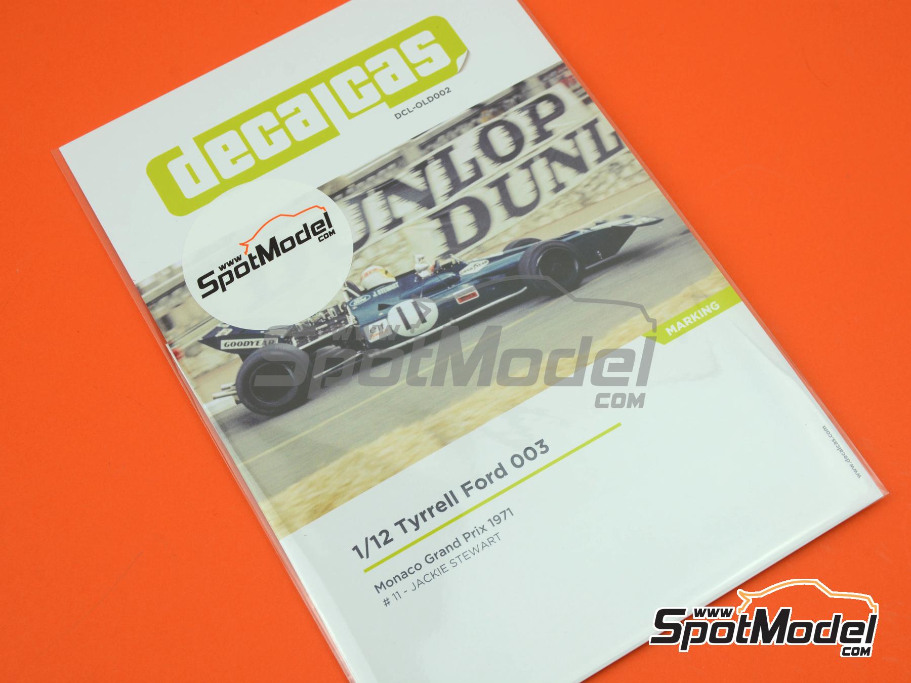 Image 6: Tyrrell Ford 003 Equipo Tyrrell Racing patrocinado por ELF - Gran Premio de Formula 1 de M&oacute;naco 1971 | Decoraci&oacute;n en escala&nbsp;1/12 fabricado por Decalcas (ref.&nbsp;DCL-OLD002)