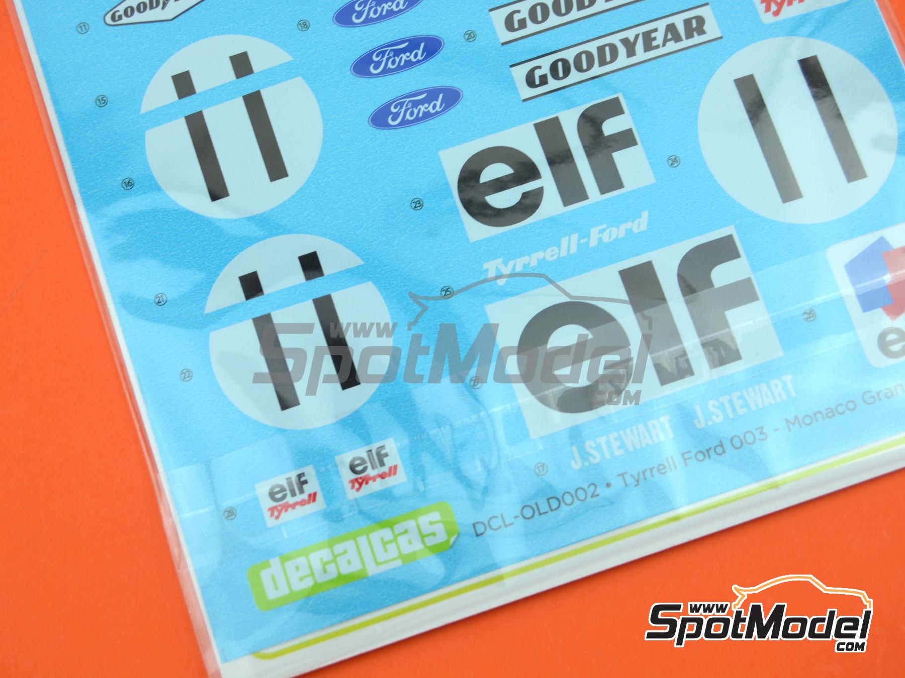 Image 8: Tyrrell Ford 003 Equipo Tyrrell Racing patrocinado por ELF - Gran Premio de Formula 1 de M&oacute;naco 1971 | Decoraci&oacute;n en escala&nbsp;1/12 fabricado por Decalcas (ref.&nbsp;DCL-OLD002)