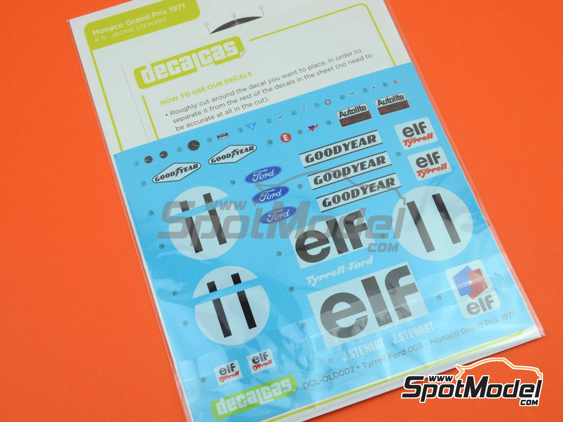 Image 9: Tyrrell Ford 003 Equipo Tyrrell Racing patrocinado por ELF - Gran Premio de Formula 1 de M&oacute;naco 1971 | Decoraci&oacute;n en escala&nbsp;1/12 fabricado por Decalcas (ref.&nbsp;DCL-OLD002)