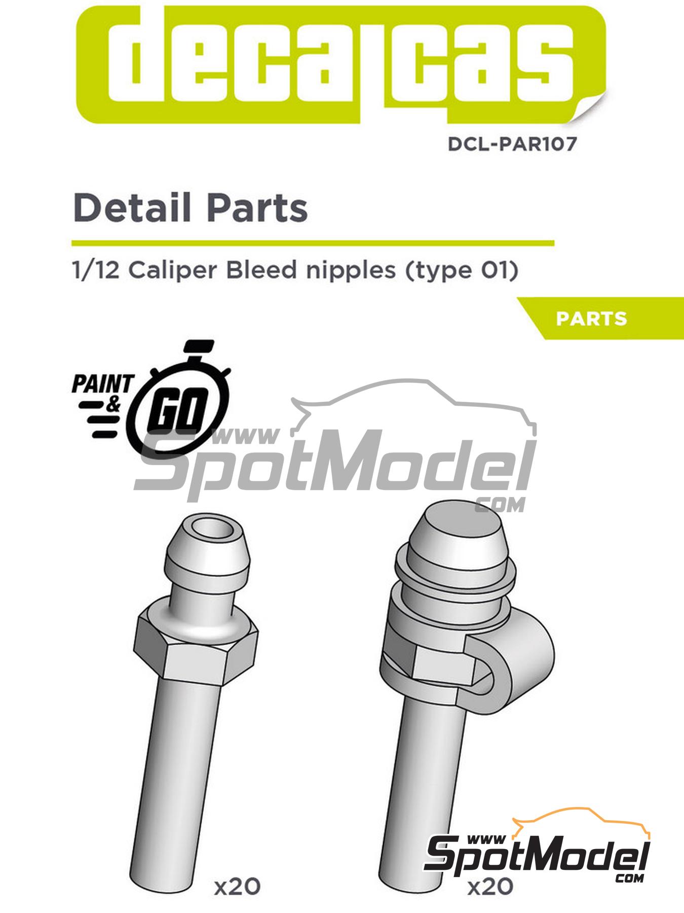 Decalcas DCL-PAR107: Detalle escala 1/12 - Purgador de frenos - Tipo 01 -  20 + 20 unidades (ref. DCL-PAR107)