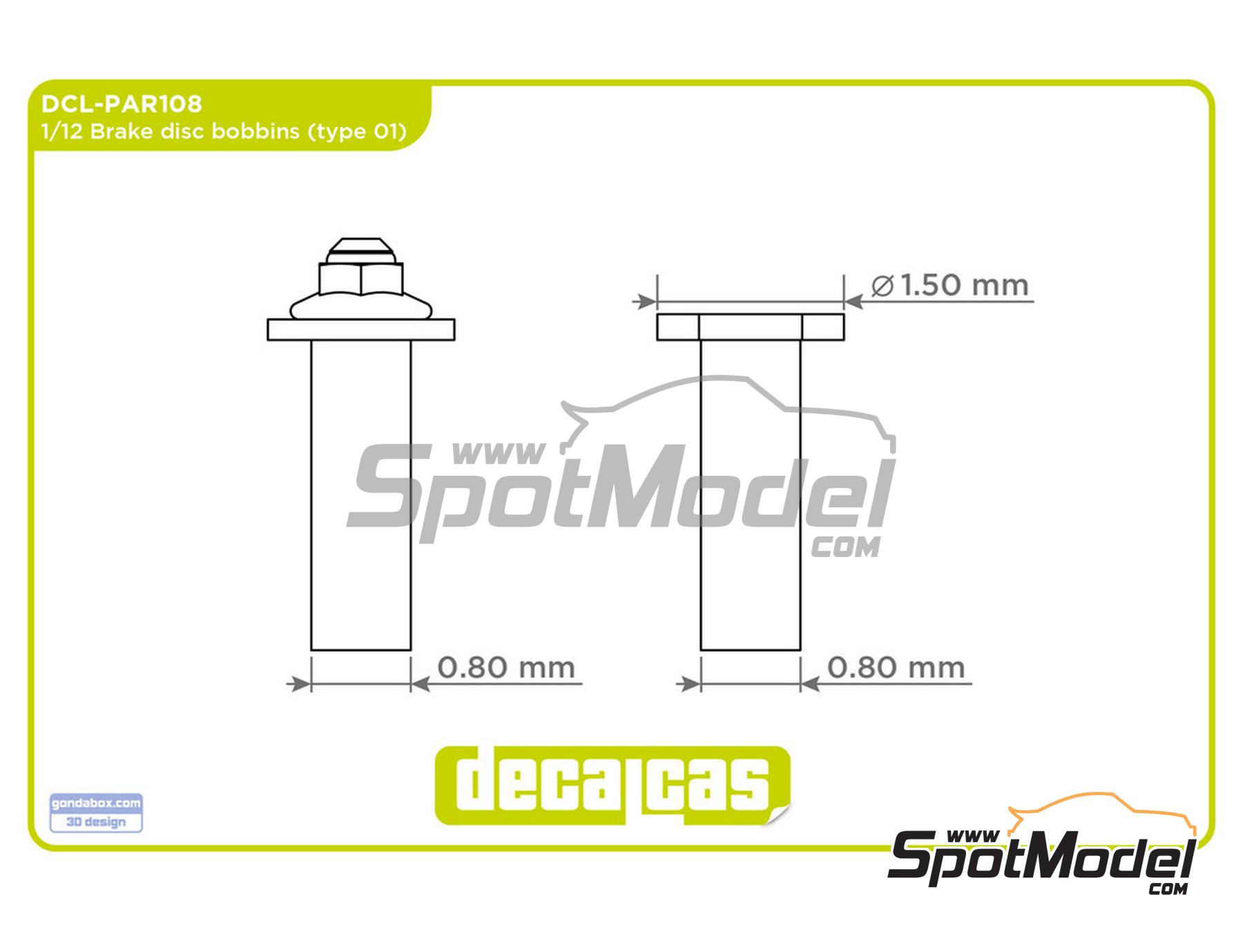 Image 10: Casquillos gu&iacute;a para discos de freno - Tipo 1 | Detalle en escala&nbsp;1/12 fabricado por Decalcas (ref.&nbsp;DCL-PAR108)