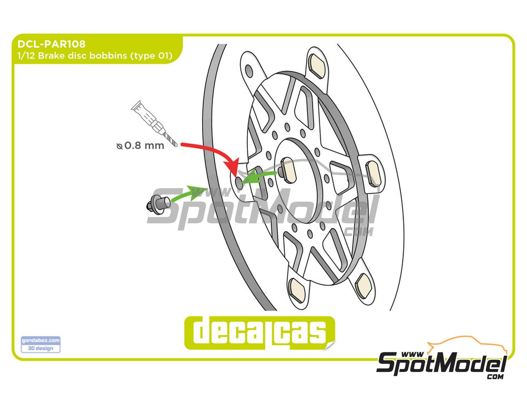 Image 11: Casquillos gu&iacute;a para discos de freno - Tipo 1 | Detalle en escala&nbsp;1/12 fabricado por Decalcas (ref.&nbsp;DCL-PAR108)
