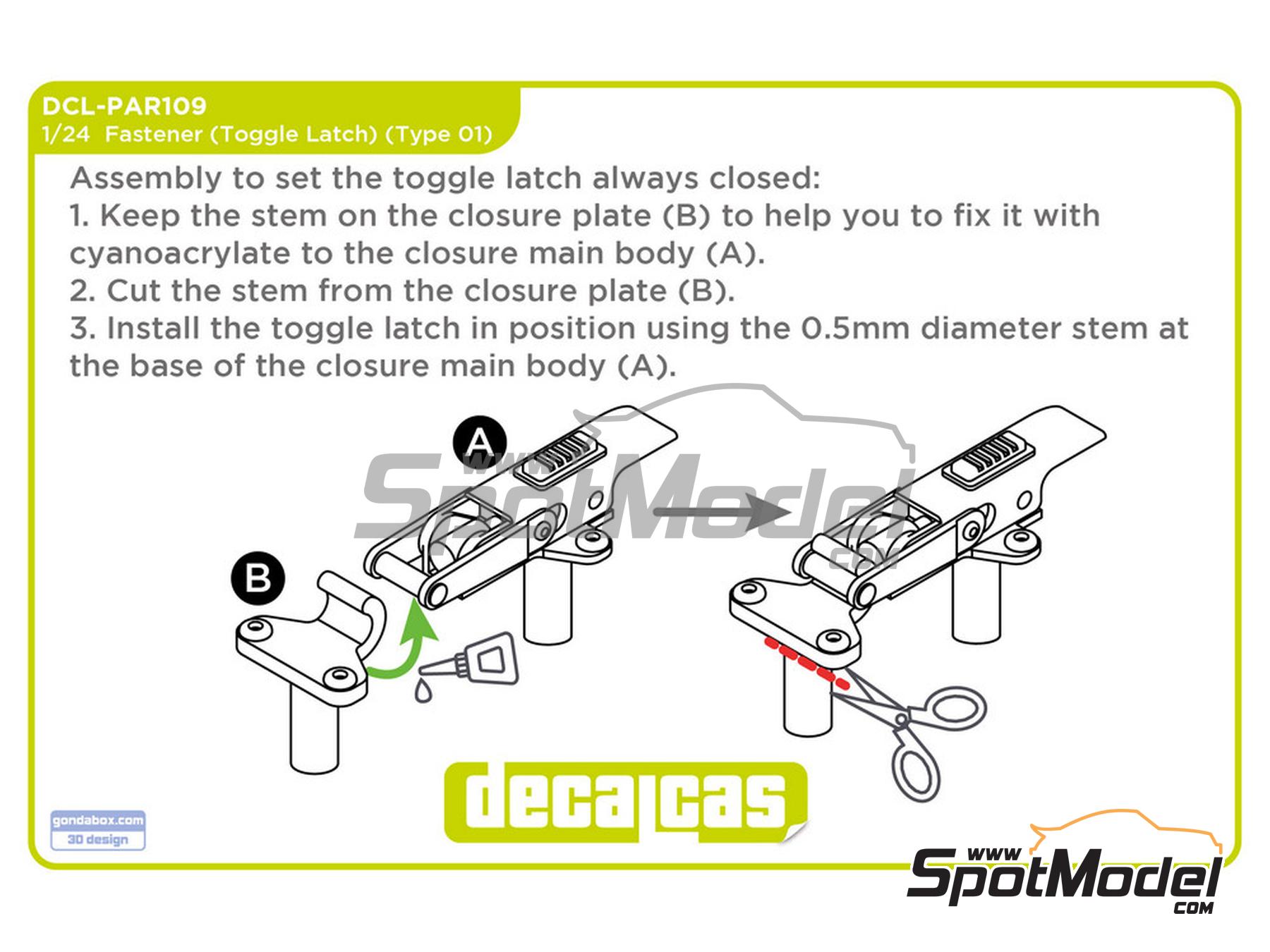 Image 7: Toggle Latch Type 01 | Bonnet pins in 1/24 scale manufactured by Decalcas (ref.&nbsp;DCL-PAR109)