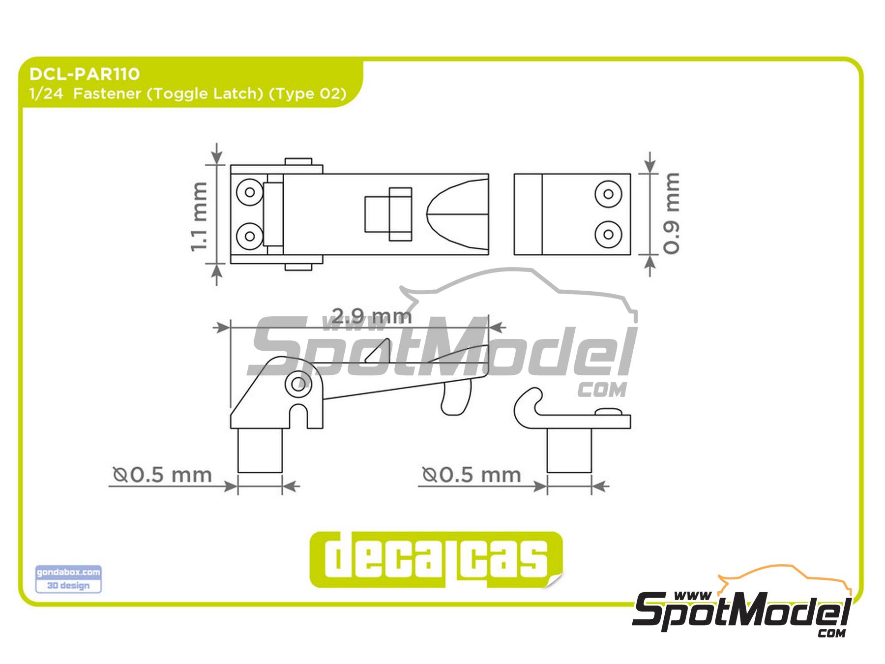 Image 6: Toggle Latch Type 02 | Bonnet pins in 1/24 scale manufactured by Decalcas (ref. DCL-PAR110)