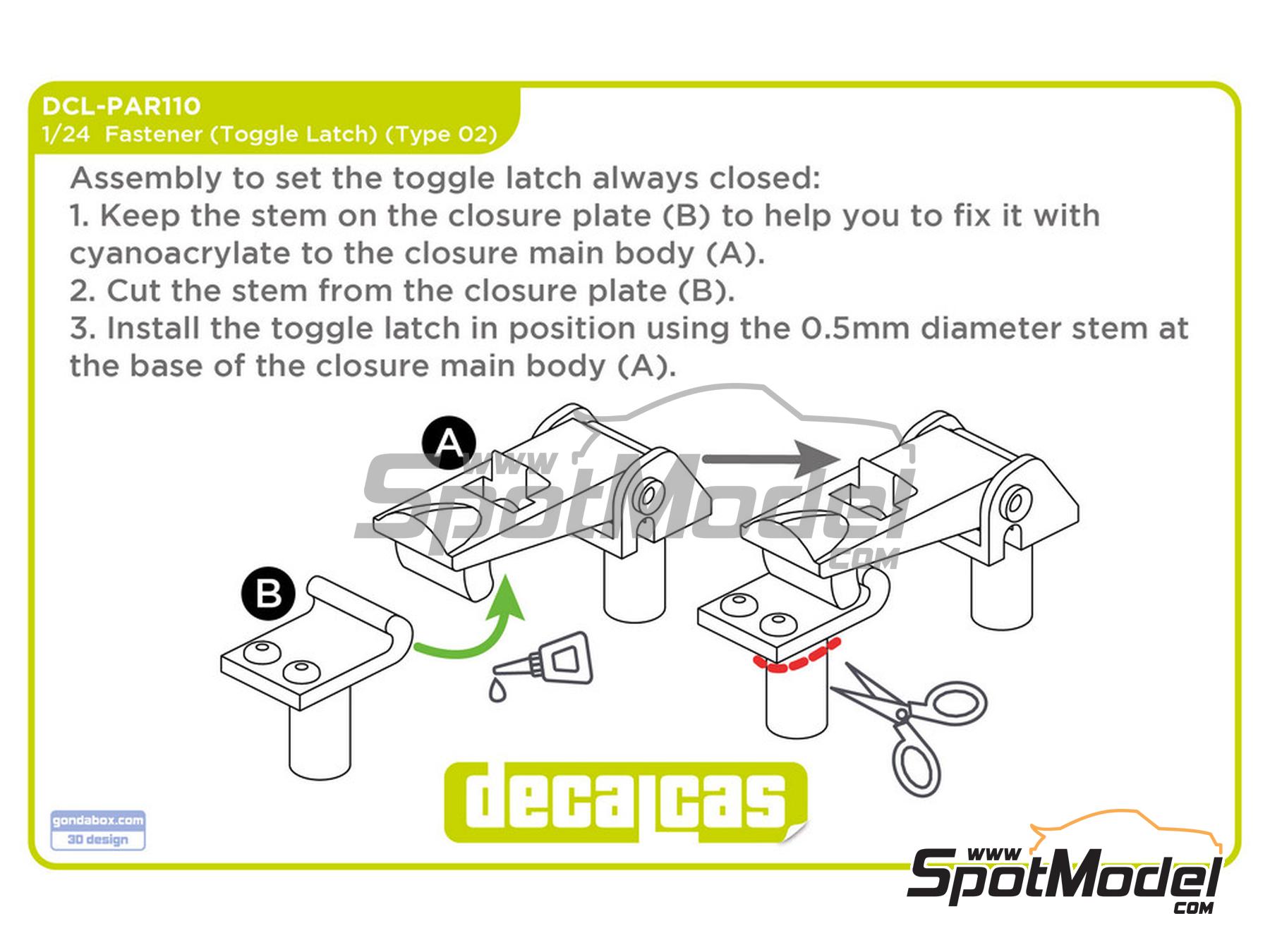 Image 7: Toggle Latch Type 02 | Bonnet pins in 1/24 scale manufactured by Decalcas (ref. DCL-PAR110)