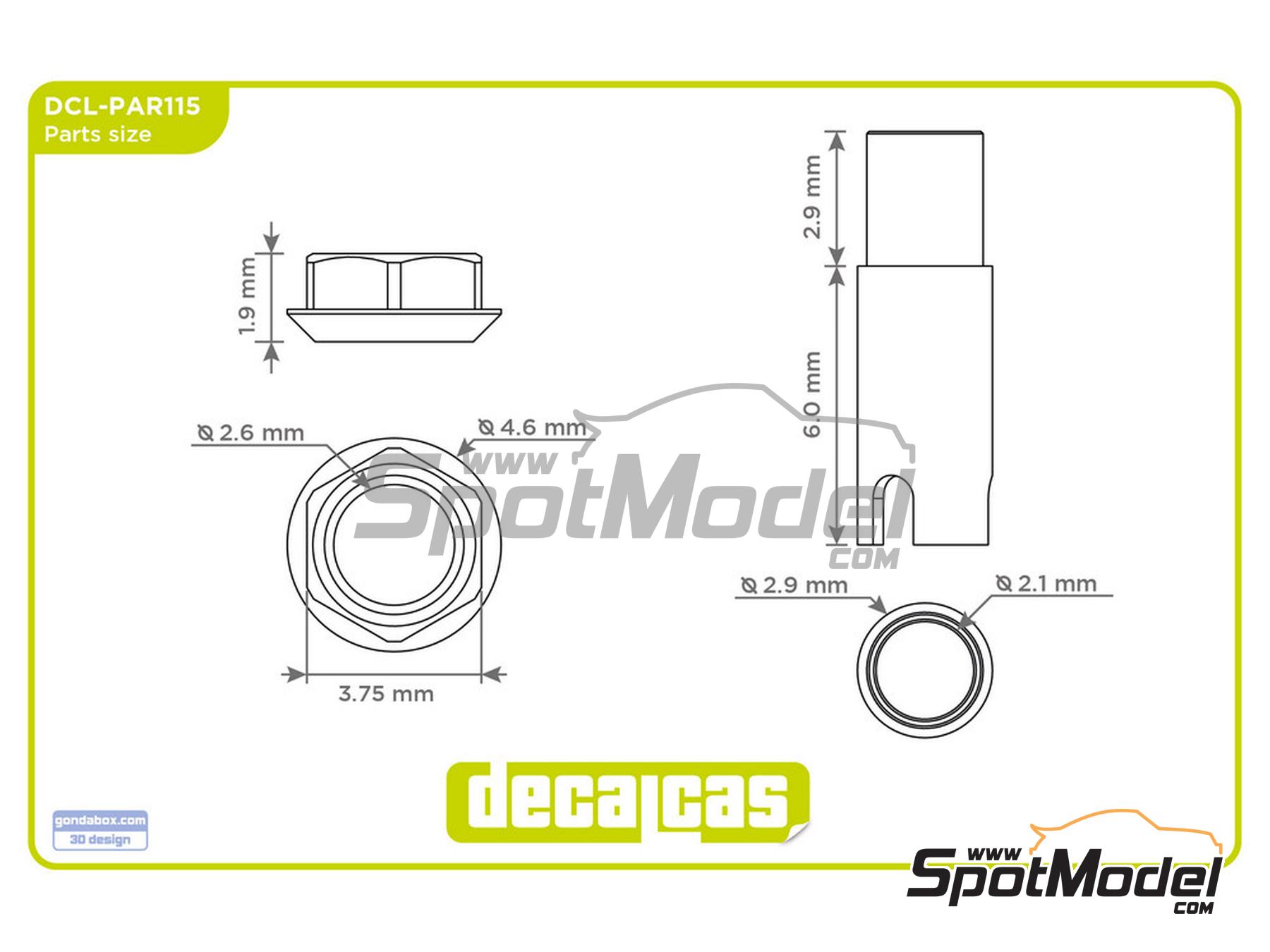 Image 8: Monotuerca Hexagonal y eje para llantas BBS - tipo 1 | Cierres de capot en escala 1/24 fabricado por Decalcas (ref. DCL-PAR115)