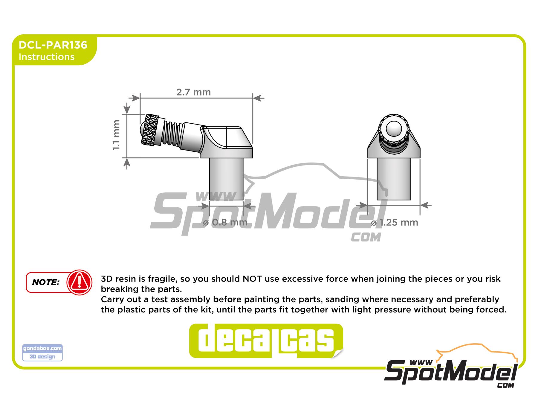 Image 8: V&aacute;lvula de inflado acodada a 90 grados - 90 Degree Valve Stems - Tipo 1 | V&aacute;lvula de inflado en escala&nbsp;1/12 fabricado por Decalcas (ref.&nbsp;DCL-PAR136)