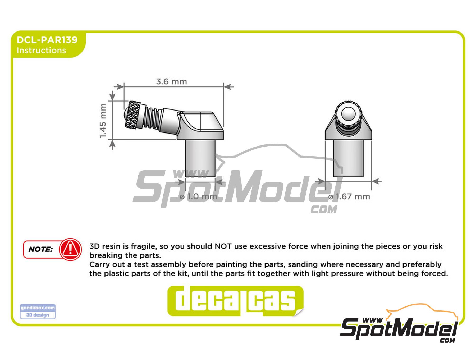 Image 8: Válvula de inflado acodada a 90 grados - 90 Degree Valve Stems - Tipo 1 | Válvula de inflado en escala 1/9 fabricado por Decalcas (ref. DCL-PAR139)